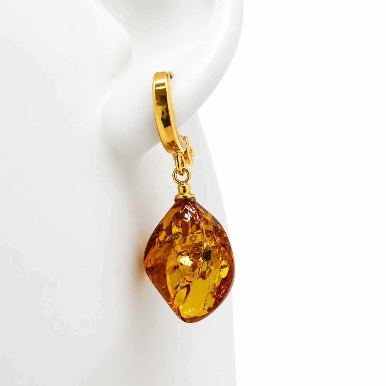 Baltic Amber Twist Drop Earrings, Gold Plated Sterling Silver Lever Back, Faceted Teardrop Amber Earrings