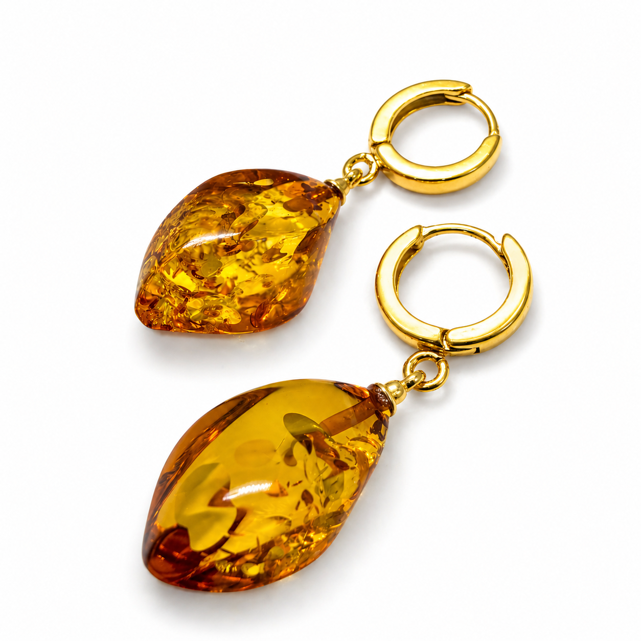 Baltic Amber Twist Drop Earrings, Gold Plated Sterling Silver Lever Back, Faceted Teardrop Amber Earrings