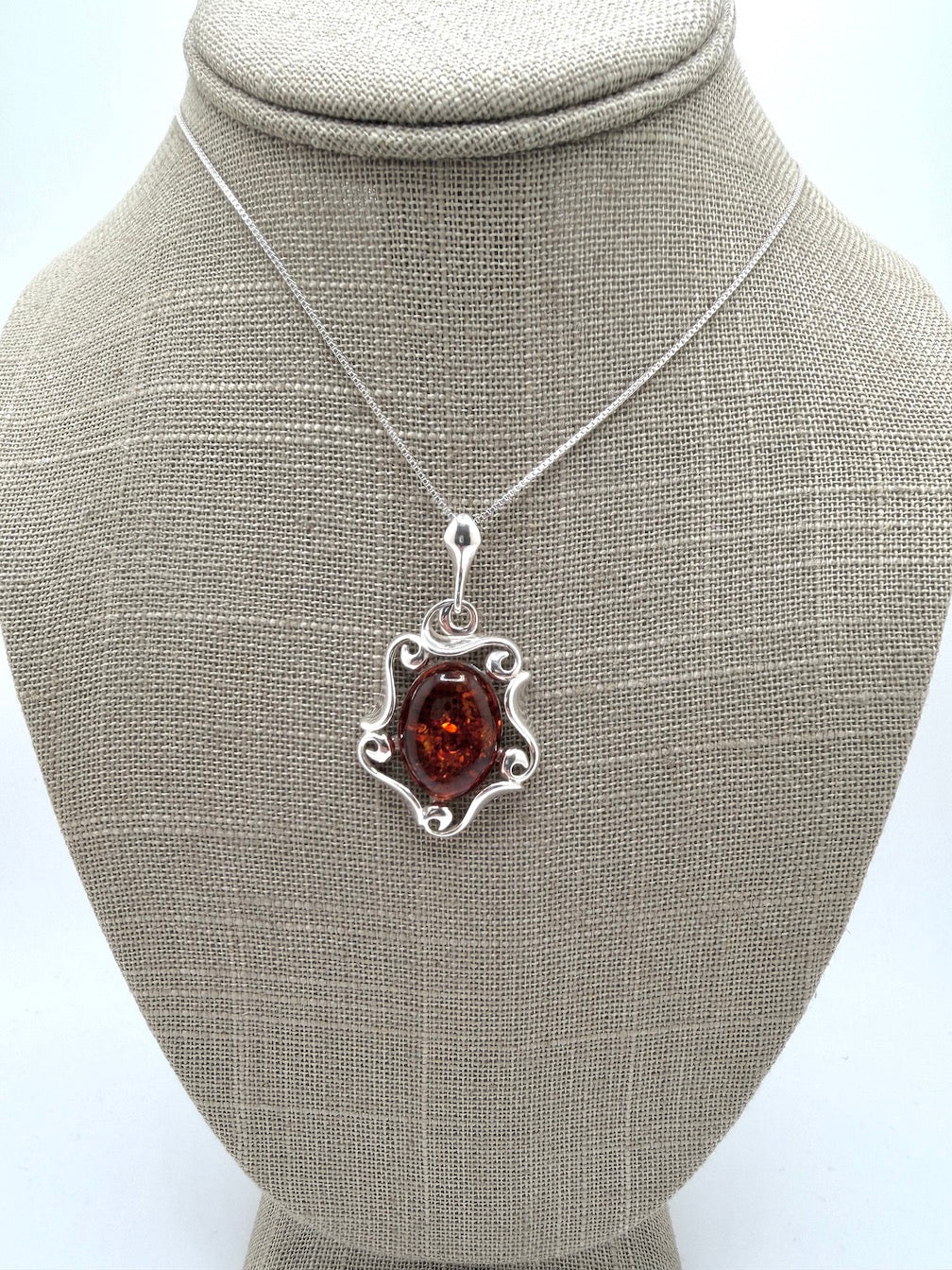 Baltic Amber & Sterling Silver Organic Swirl Pendant on Silver Chain