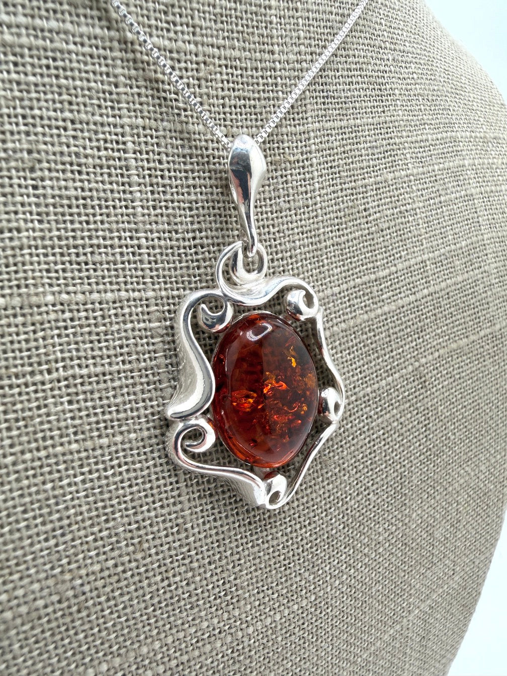 Baltic Amber & Sterling Silver Organic Swirl Pendant on Silver Chain