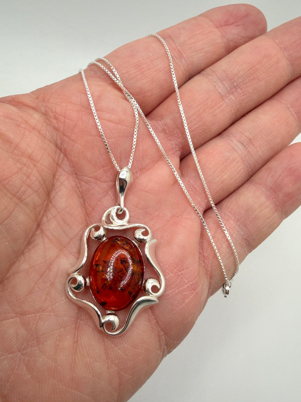 Baltic Amber & Sterling Silver Organic Swirl Pendant on Silver Chain