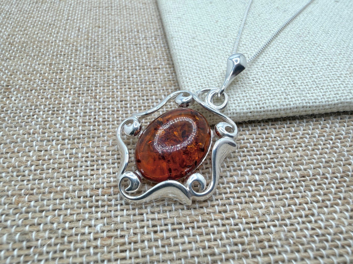 Baltic Amber & Sterling Silver Organic Swirl Pendant on Silver Chain