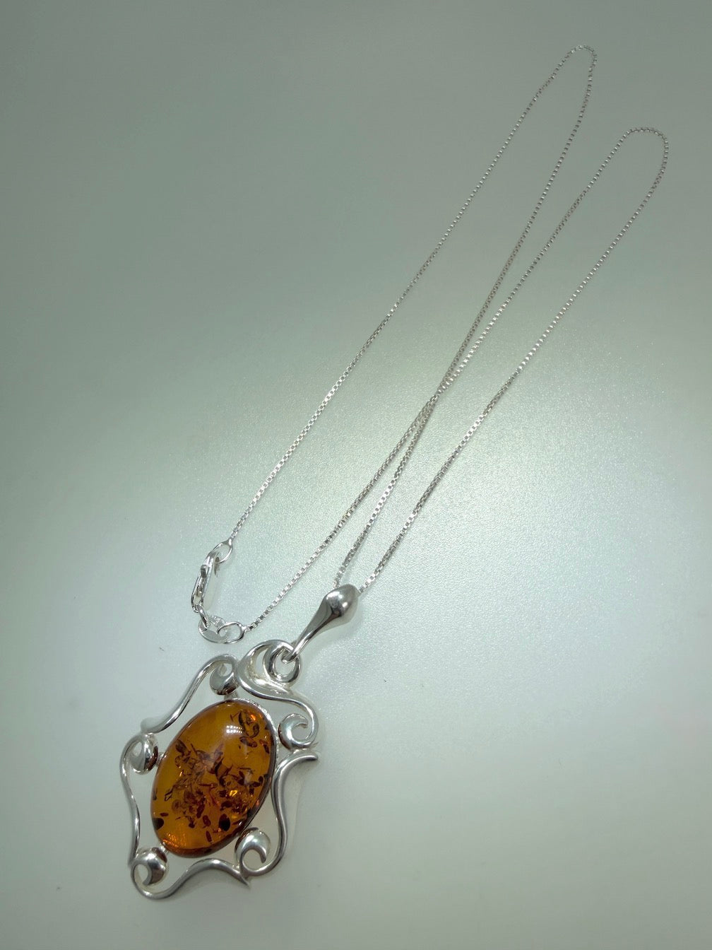 Baltic Amber & Sterling Silver Organic Swirl Pendant on Silver Chain