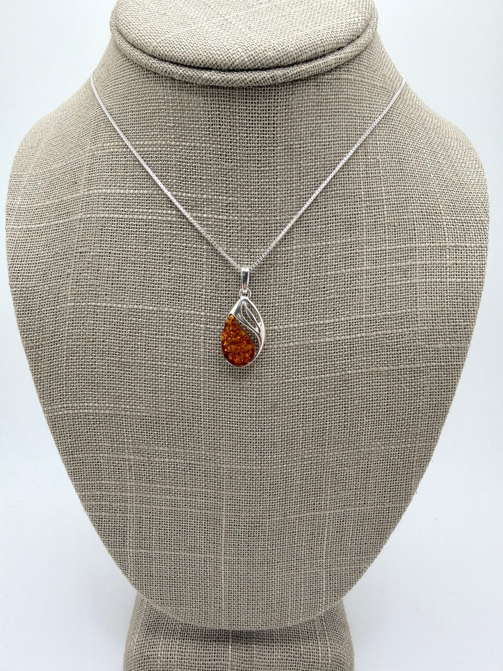 Baltic Amber & Sterling Silver Swirl Pendant on Silver Chain