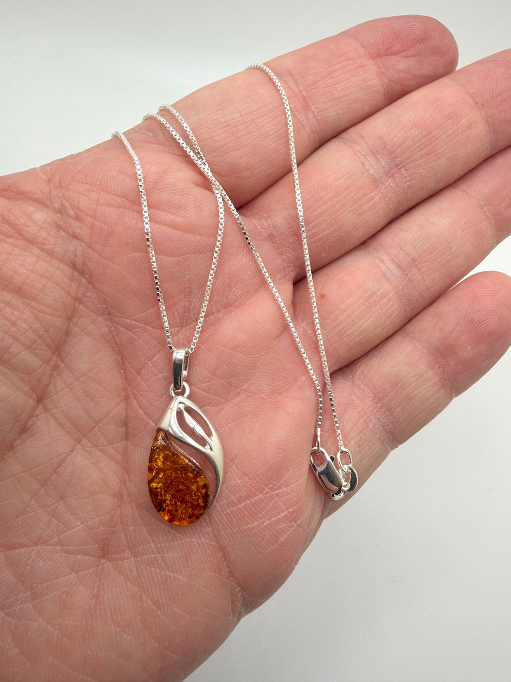Baltic Amber & Sterling Silver Swirl Pendant on Silver Chain