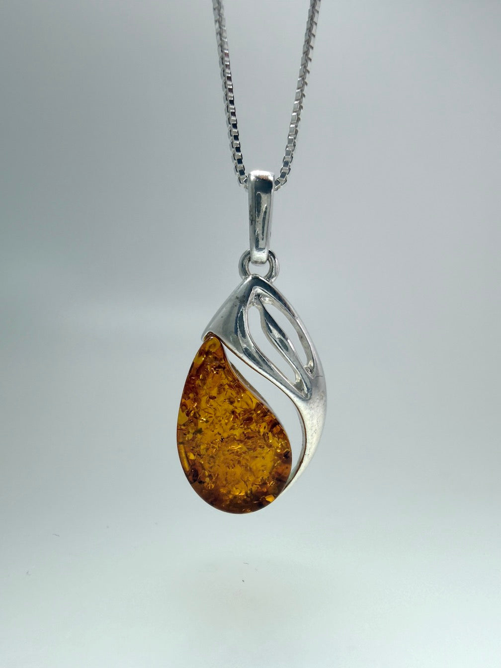 Baltic Amber & Sterling Silver Swirl Pendant on Silver Chain
