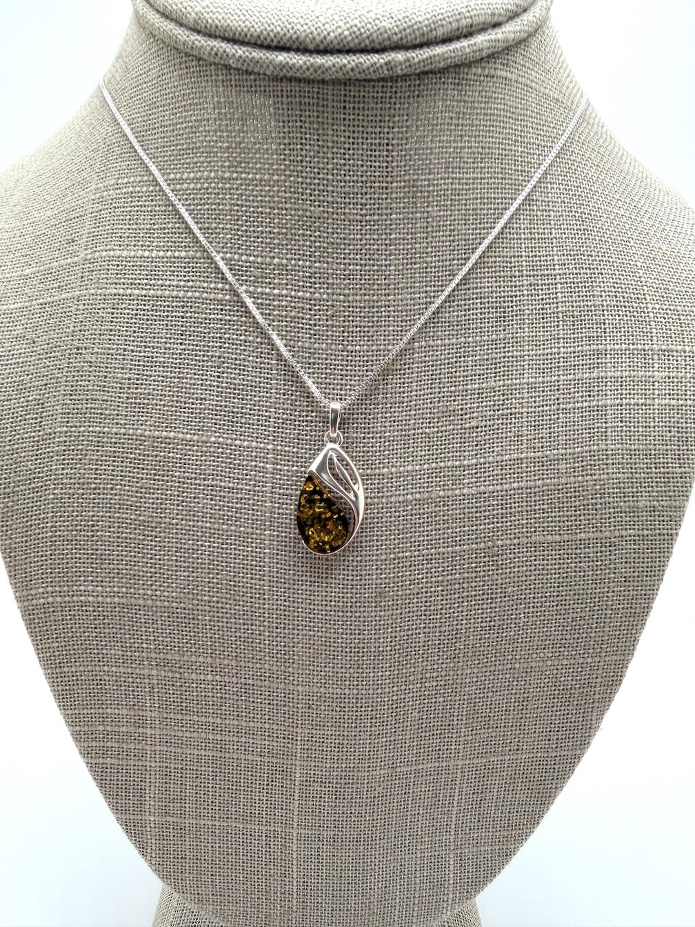 Baltic Amber & Sterling Silver Swirl Pendant on Silver Chain