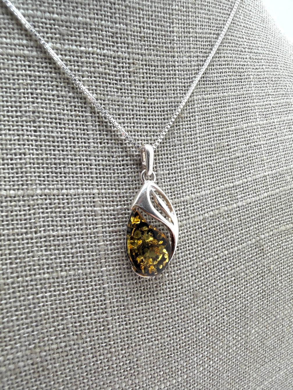 Baltic Amber & Sterling Silver Swirl Pendant on Silver Chain