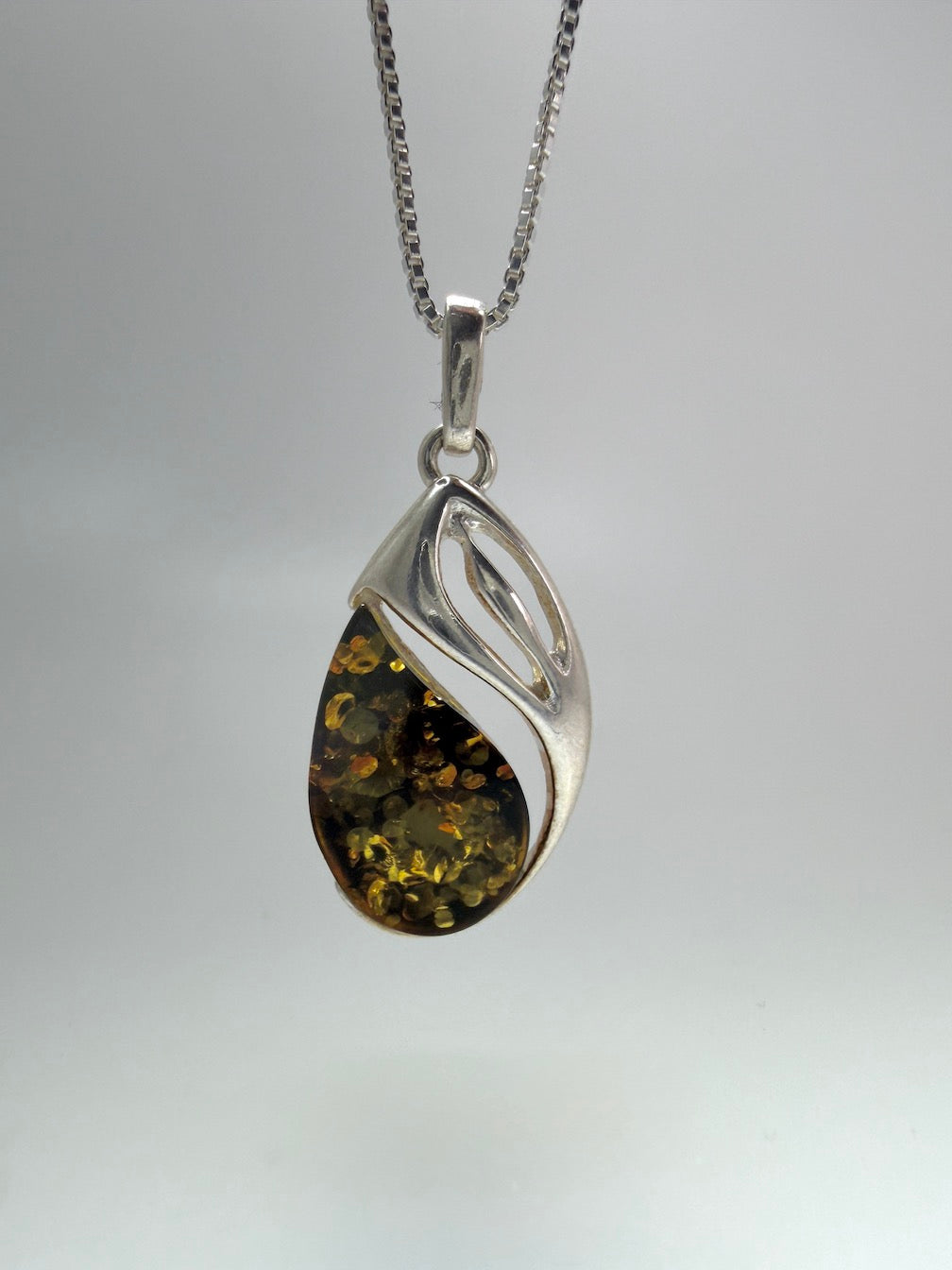 Baltic Amber & Sterling Silver Swirl Pendant on Silver Chain