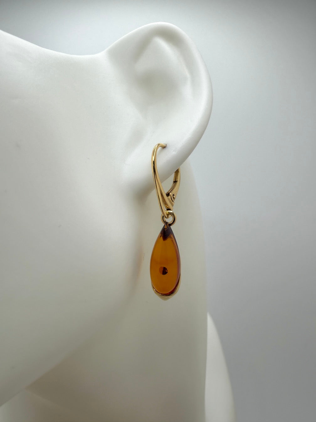 Baltic Amber and Gold Platted Sterling Silver Drop Lever Back Earrings