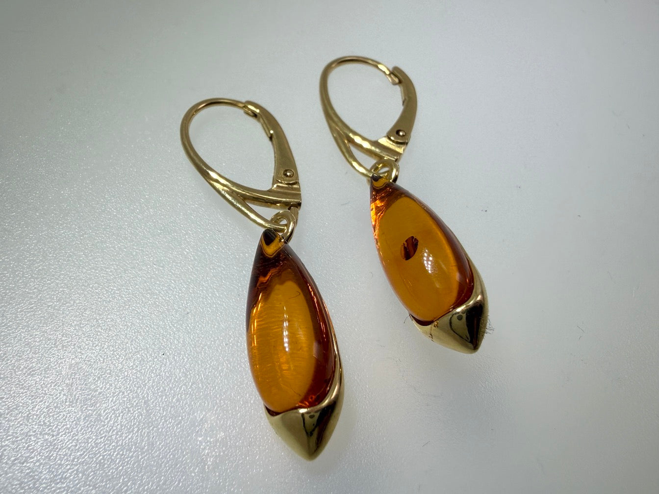 Baltic Amber and Gold Platted Sterling Silver Drop Lever Back Earrings