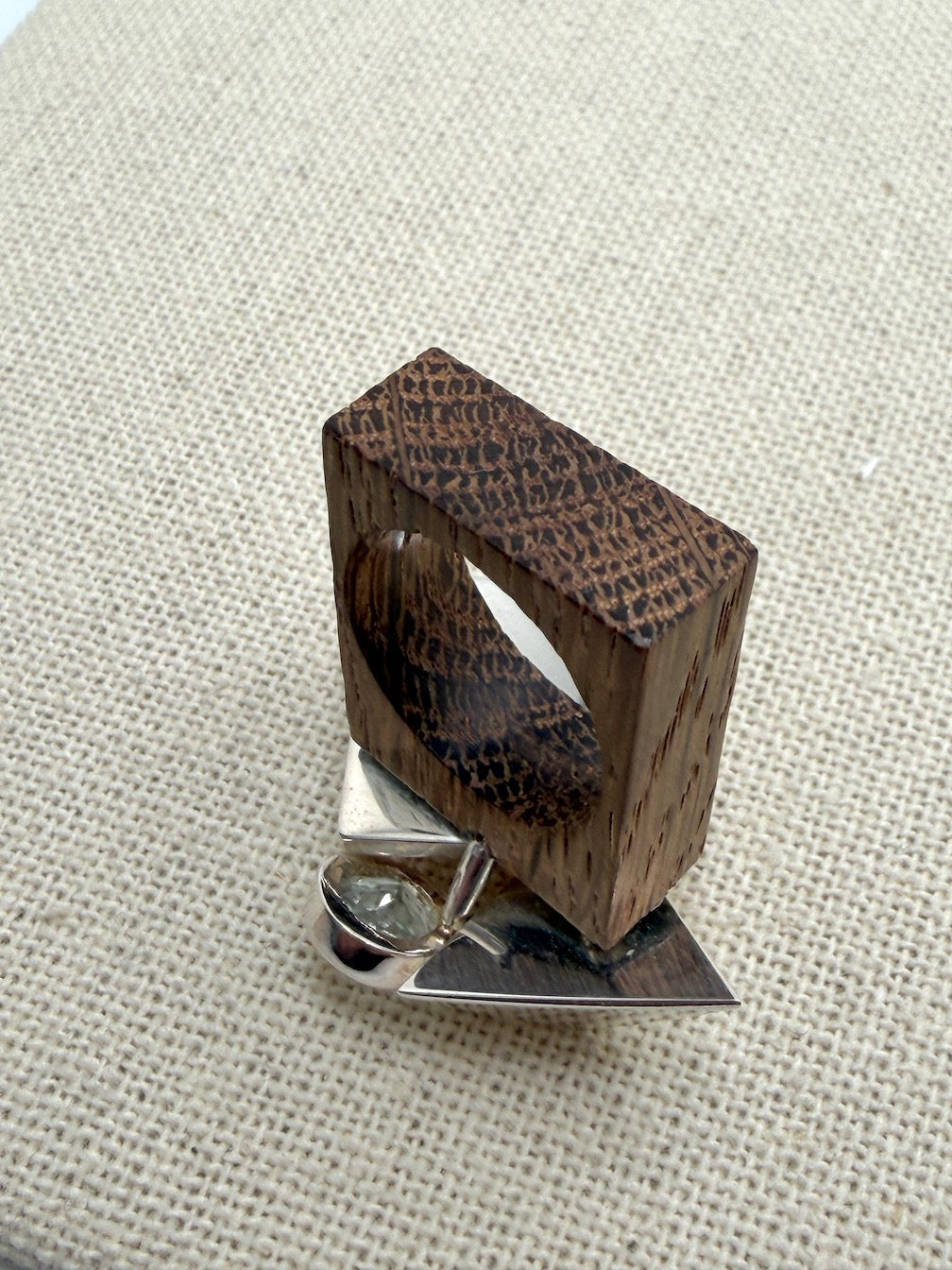 Black Oak, Sterling Silver & Genuine Baltic Butterscotch Amber Avant-Garde with Pyramids - Ambermoda Designer Ring