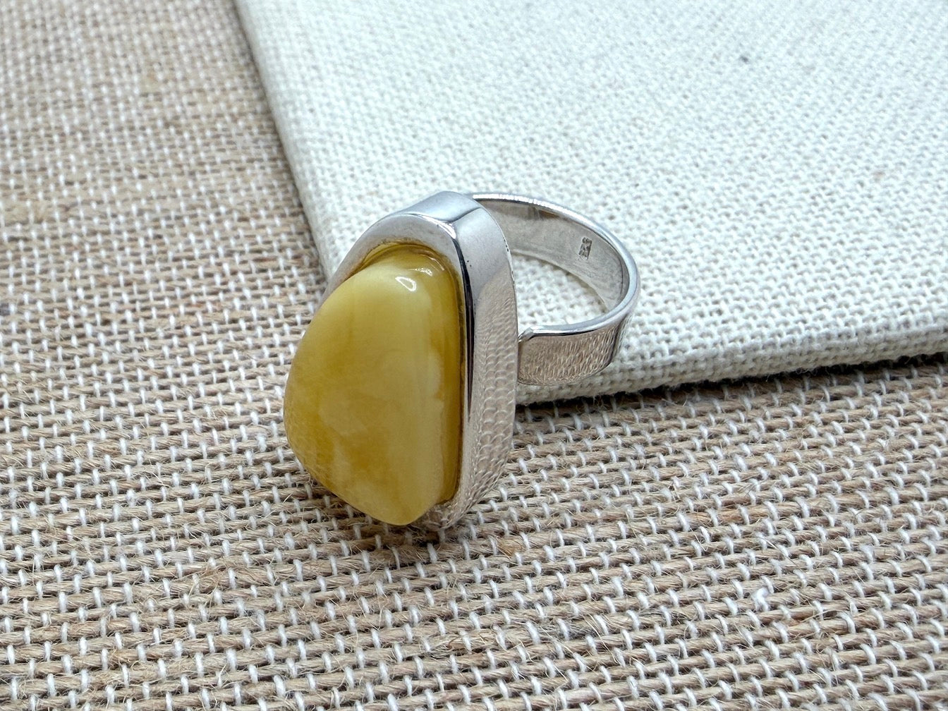 Butterscotch Baltic Amber Handmade Sterling Silver Modern Ring – Adjustable Open Shank Design