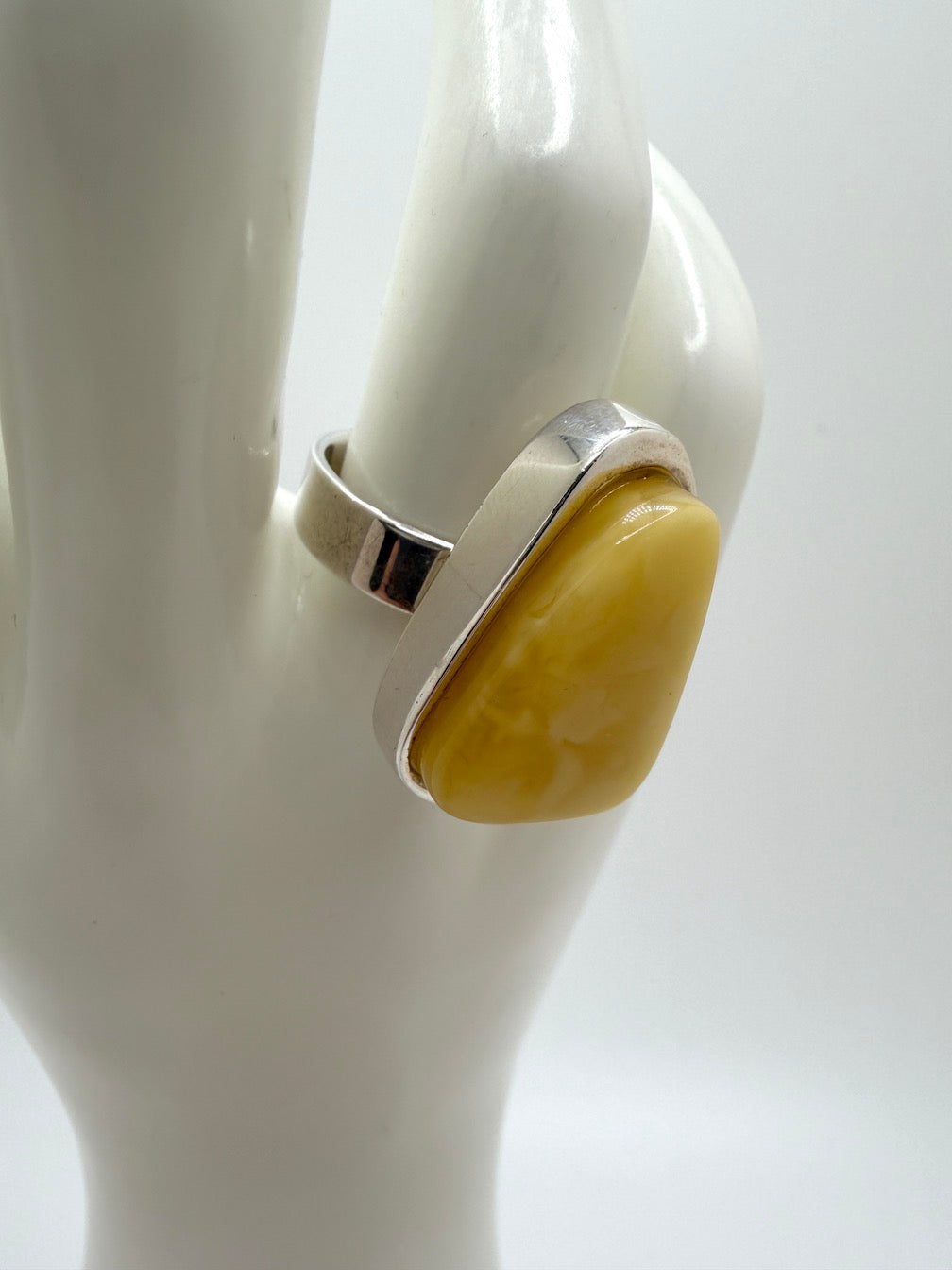 Butterscotch Baltic Amber Handmade Sterling Silver Modern Ring – Adjustable Open Shank Design