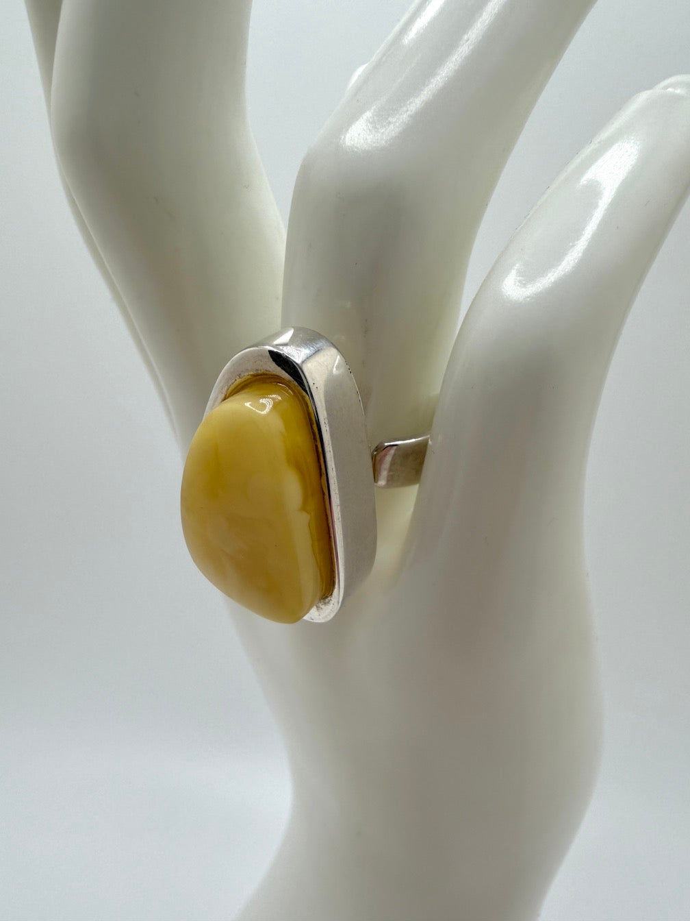 Butterscotch Baltic Amber Handmade Sterling Silver Modern Ring – Adjustable Open Shank Design