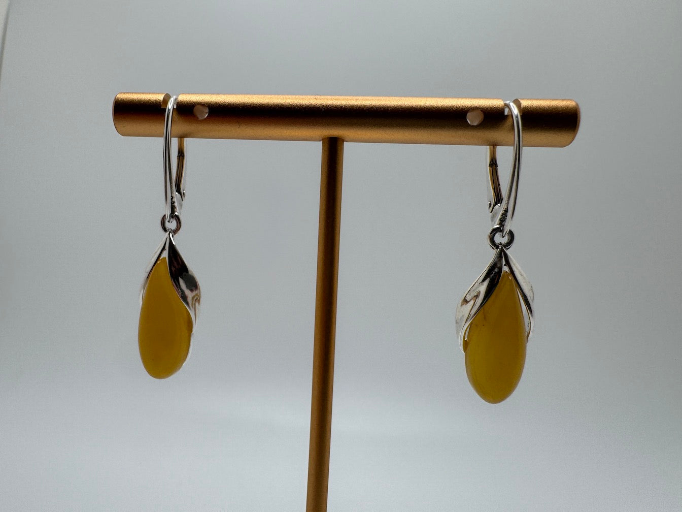 Butterscotch Baltic Amber Marquise Drop Lever Back Earrings | Modern Elegant Sterling Silver
