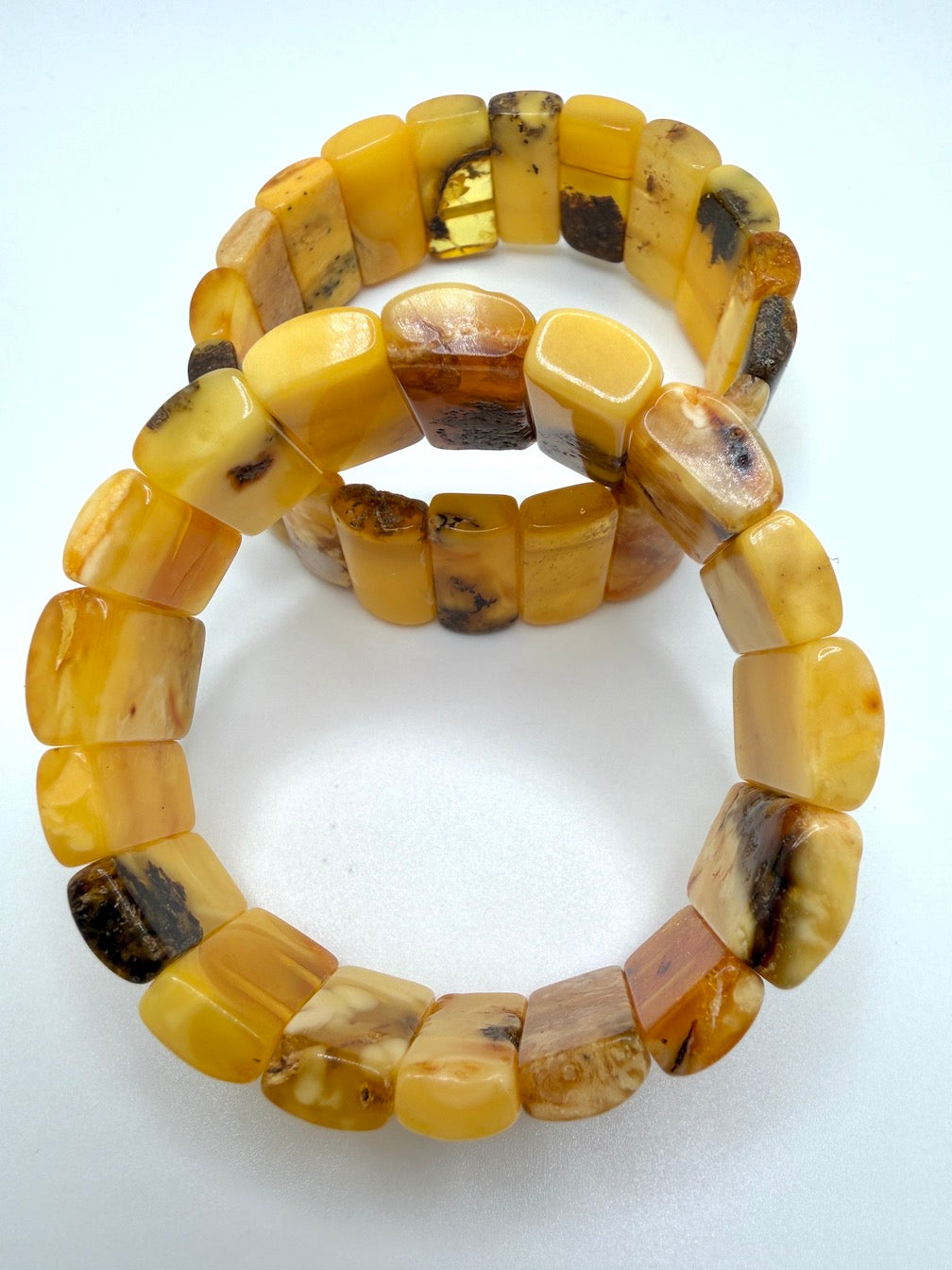 Butterscotch Baltic Amber Stretch Bracelet – Polished Rectangular Stones - Organic Jewelry