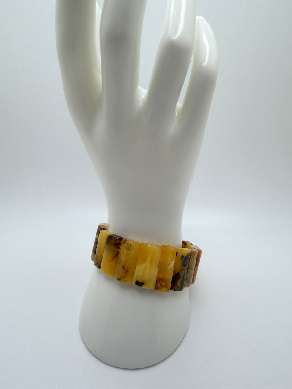 Butterscotch Baltic Amber Stretch Bracelet – Polished Rectangular Stones - Organic Jewelry