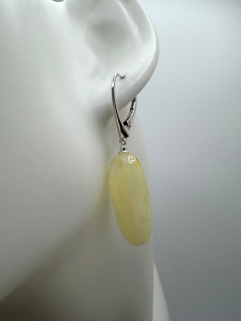 Butterscotch White Baltic Amber Drop Earrings – Sterling Silver Lever Back