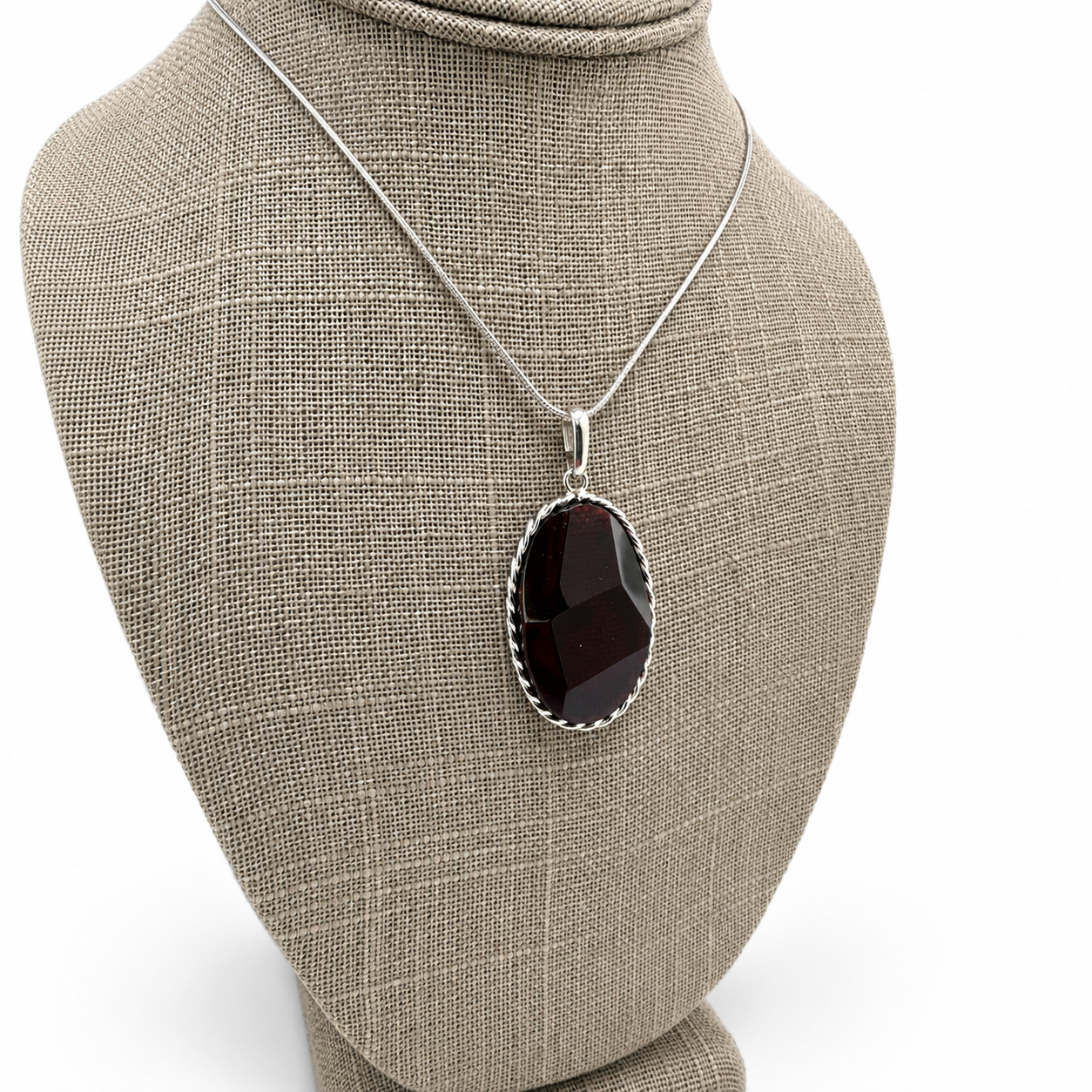 Faceted Cherry Baltic Amber Pendant & Earrings Set – Genuine Baltic Amber Jewelry – Sterling Silver Amber Necklace