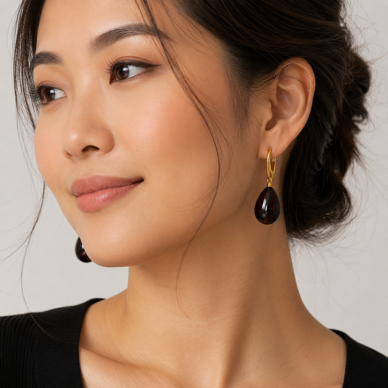 Cherry Baltic Amber Teardrop Lever Back Drop Gold Plated Earrings