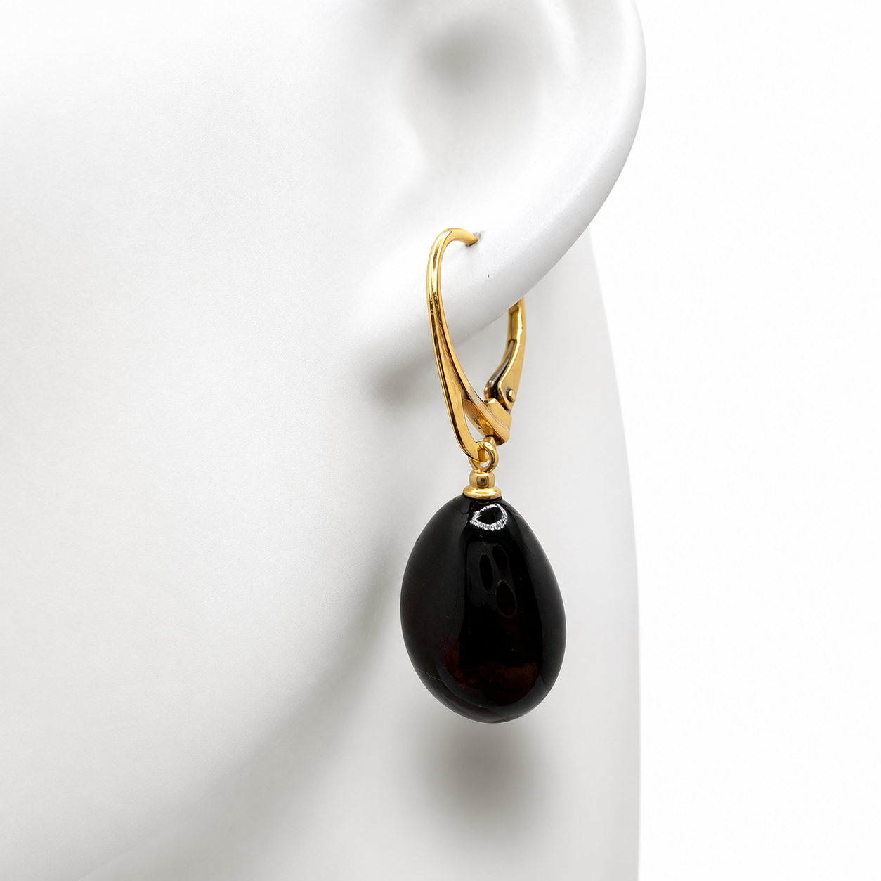 Cherry Baltic Amber Teardrop Lever Back Drop Gold Plated Earrings