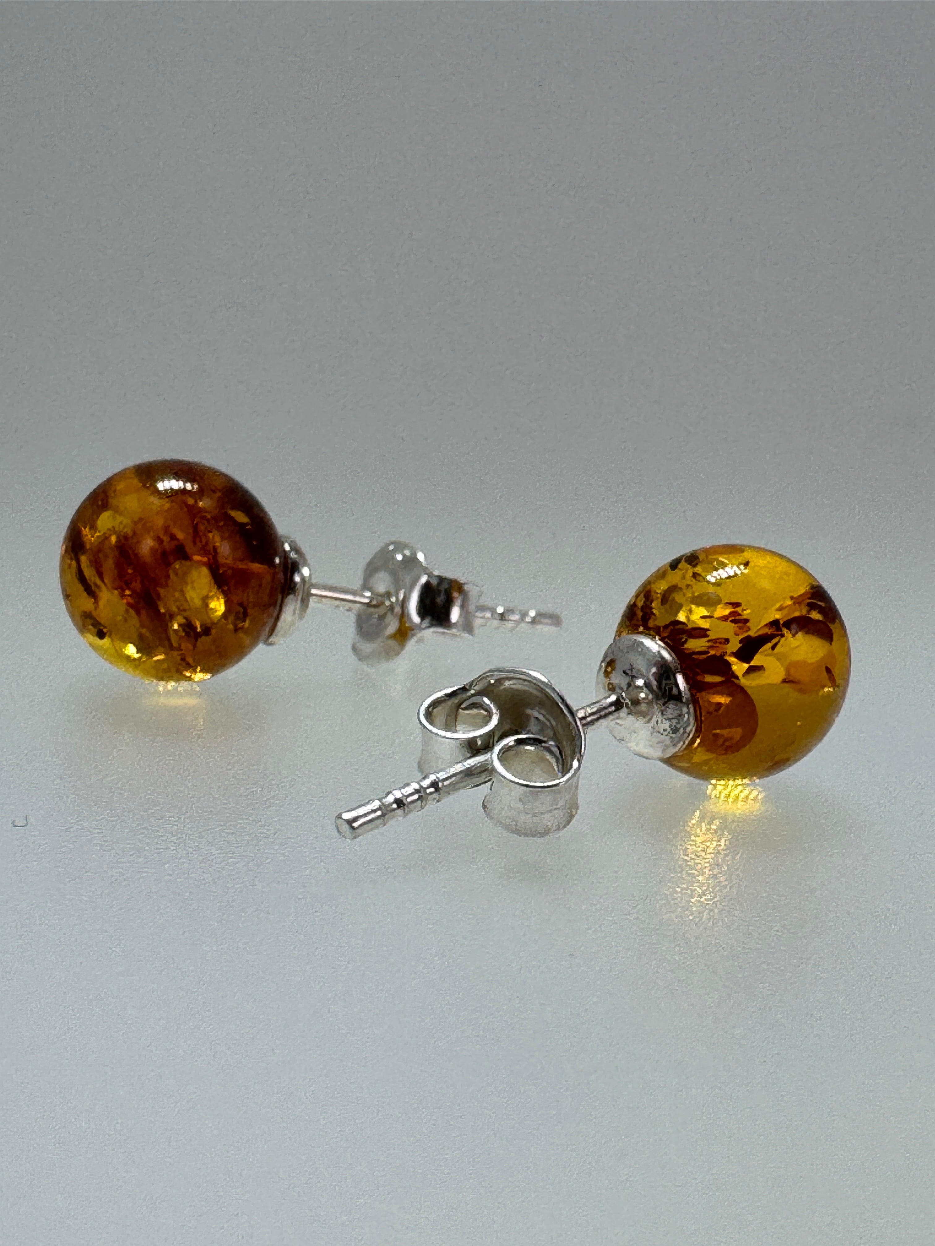 Classic 8mm Baltic Amber Stud Earrings – Cognac, Green, Lemon & Cherry Ball Posts