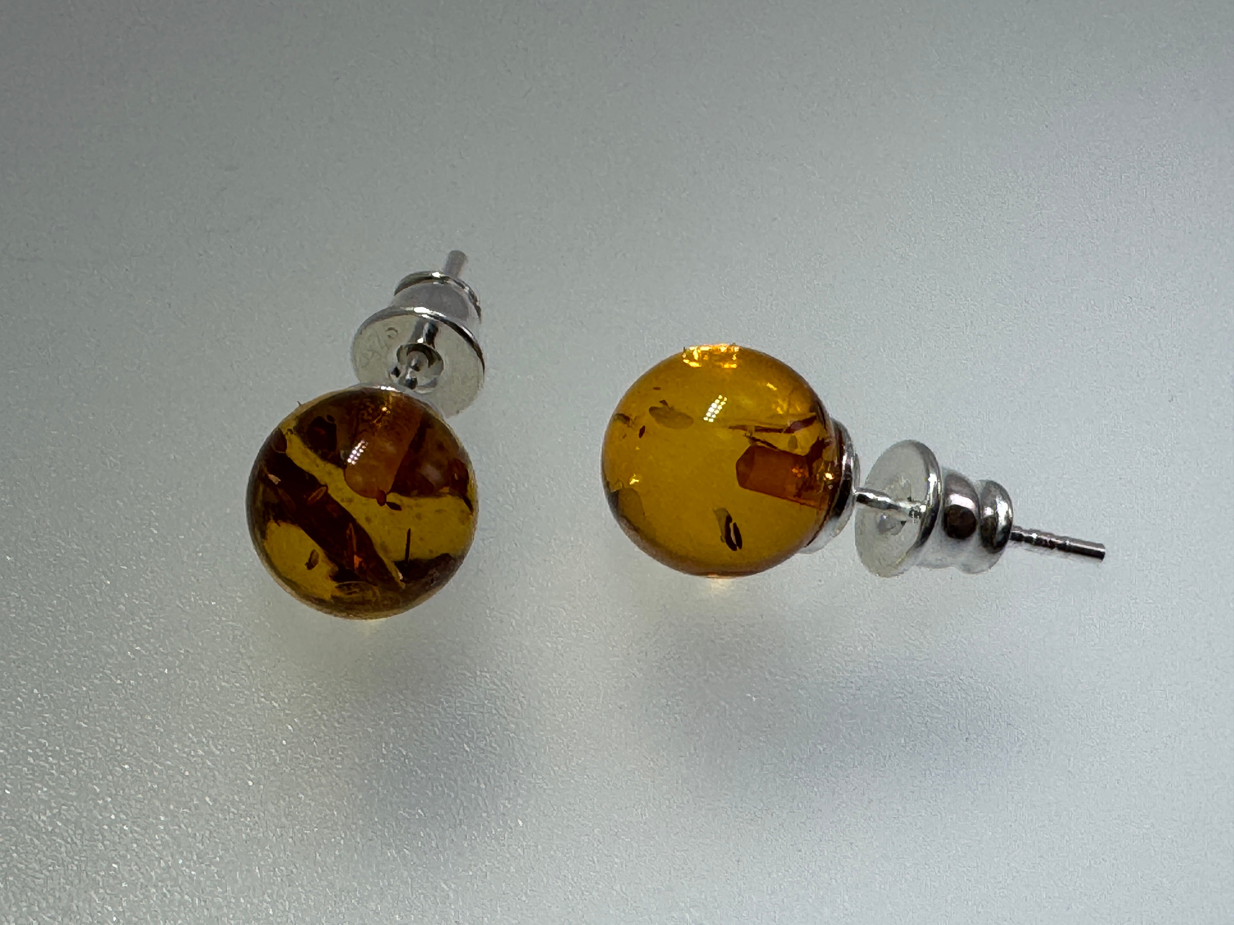 Classic 8mm Baltic Amber Stud Earrings – Cognac, Green, Lemon & Cherry Ball Posts