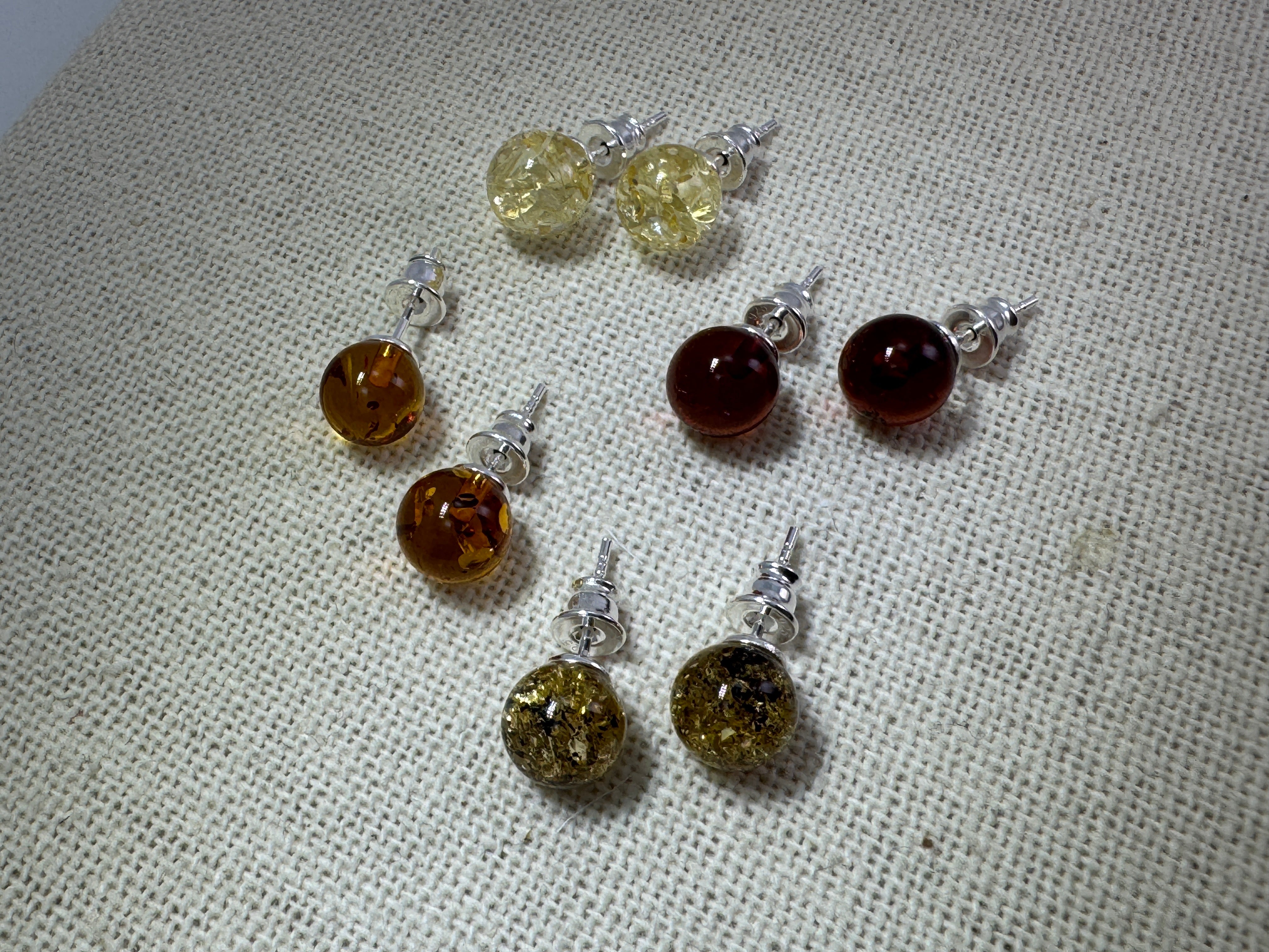 Classic 8mm Baltic Amber Stud Earrings – Cognac, Green, Lemon & Cherry Ball Posts
