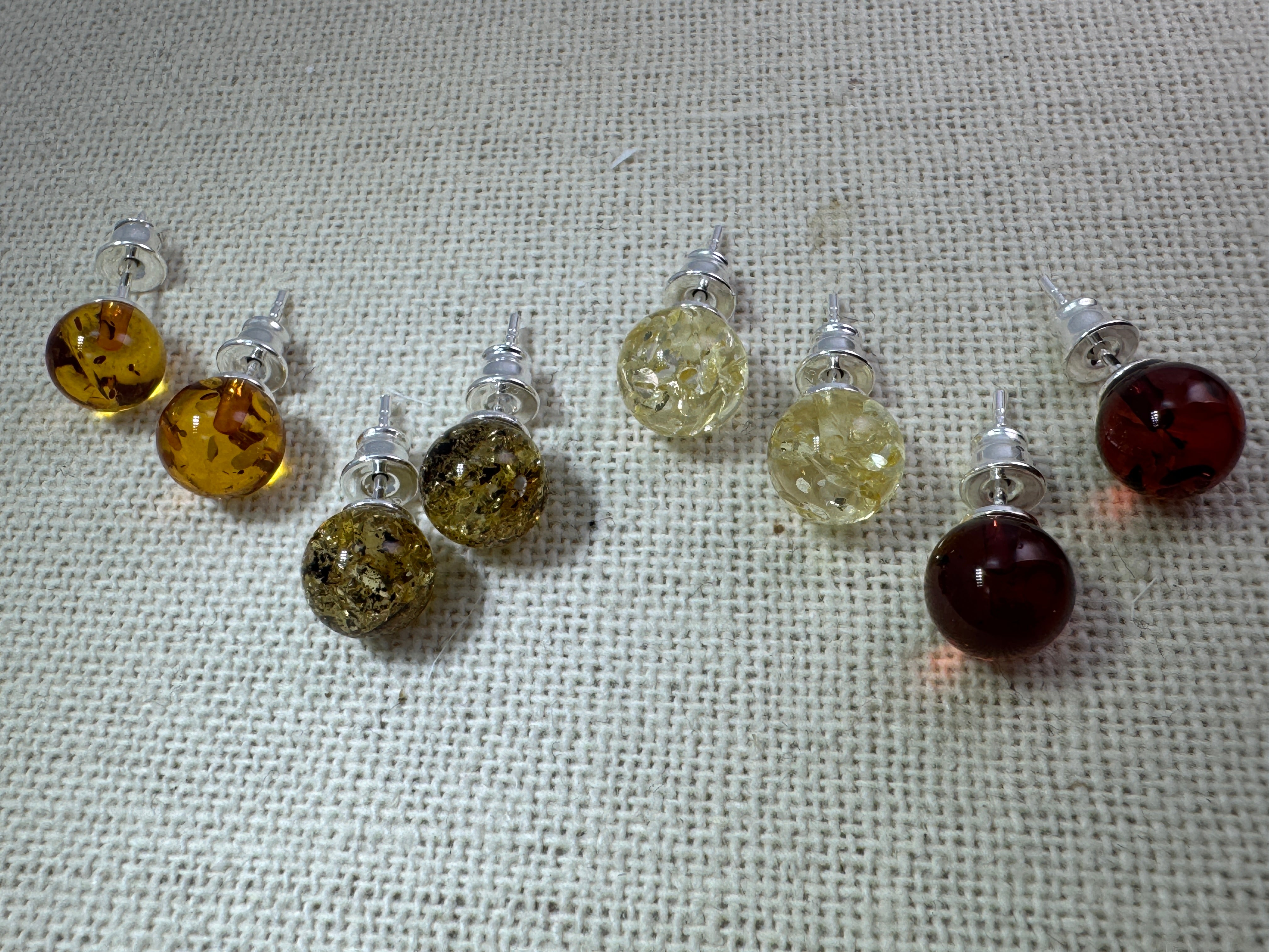 Classic 8mm Baltic Amber Stud Earrings – Cognac, Green, Lemon & Cherry Ball Posts