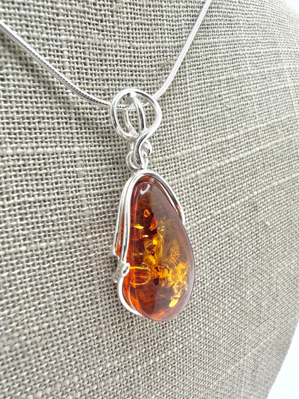 Classic Baltic Amber & Sterling Silver Pendant Necklace – 18” Snake Chain