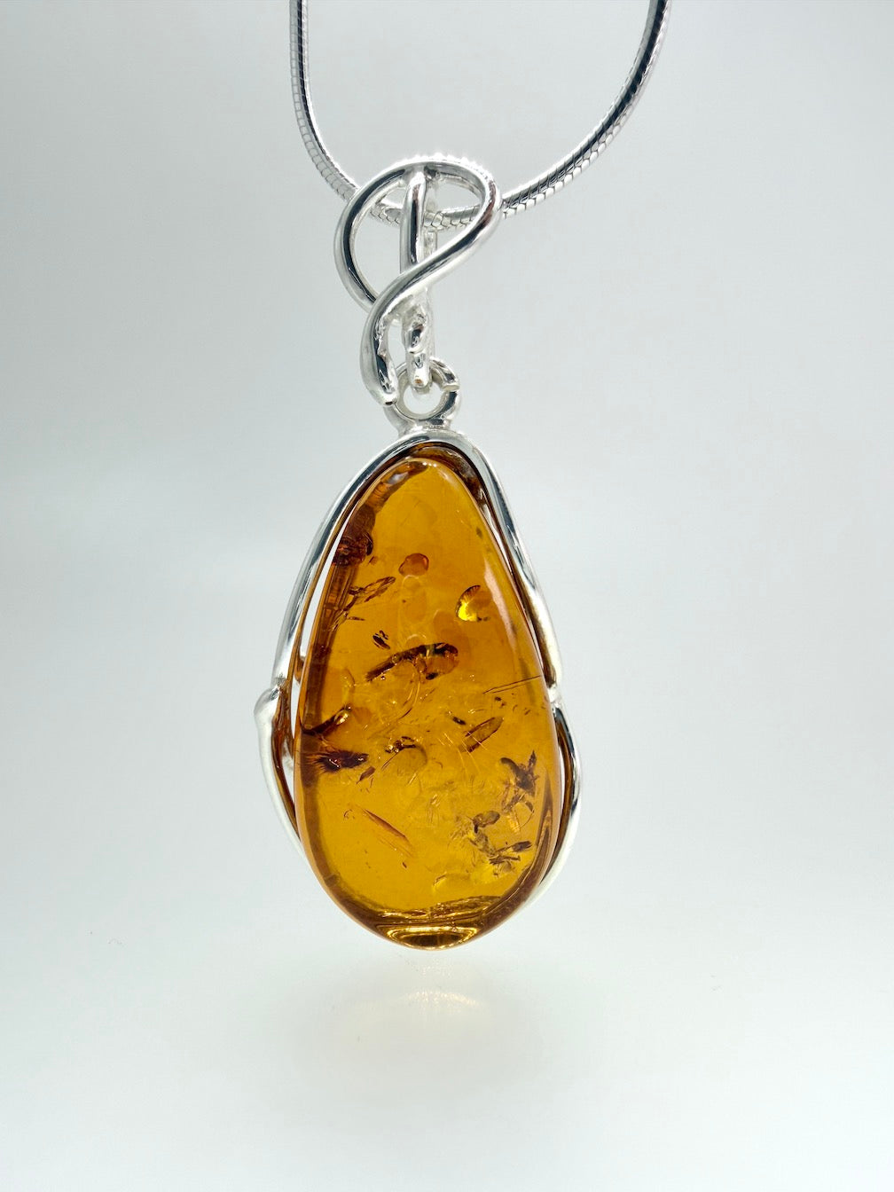 Classic Baltic Amber & Sterling Silver Pendant Necklace – 18” Snake Chain