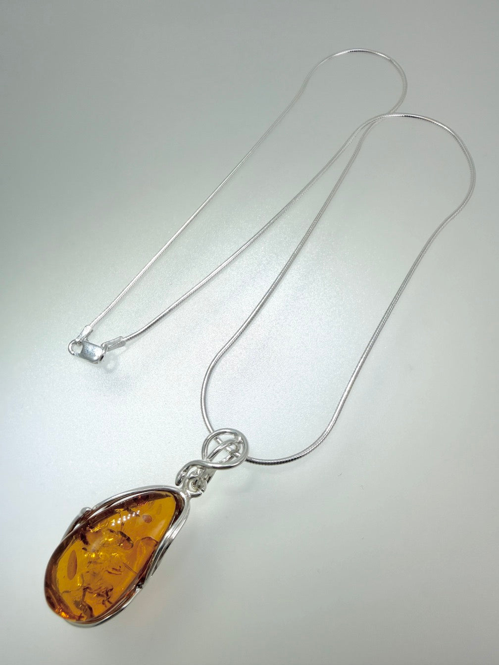 Classic Baltic Amber & Sterling Silver Pendant Necklace – 18” Snake Chain