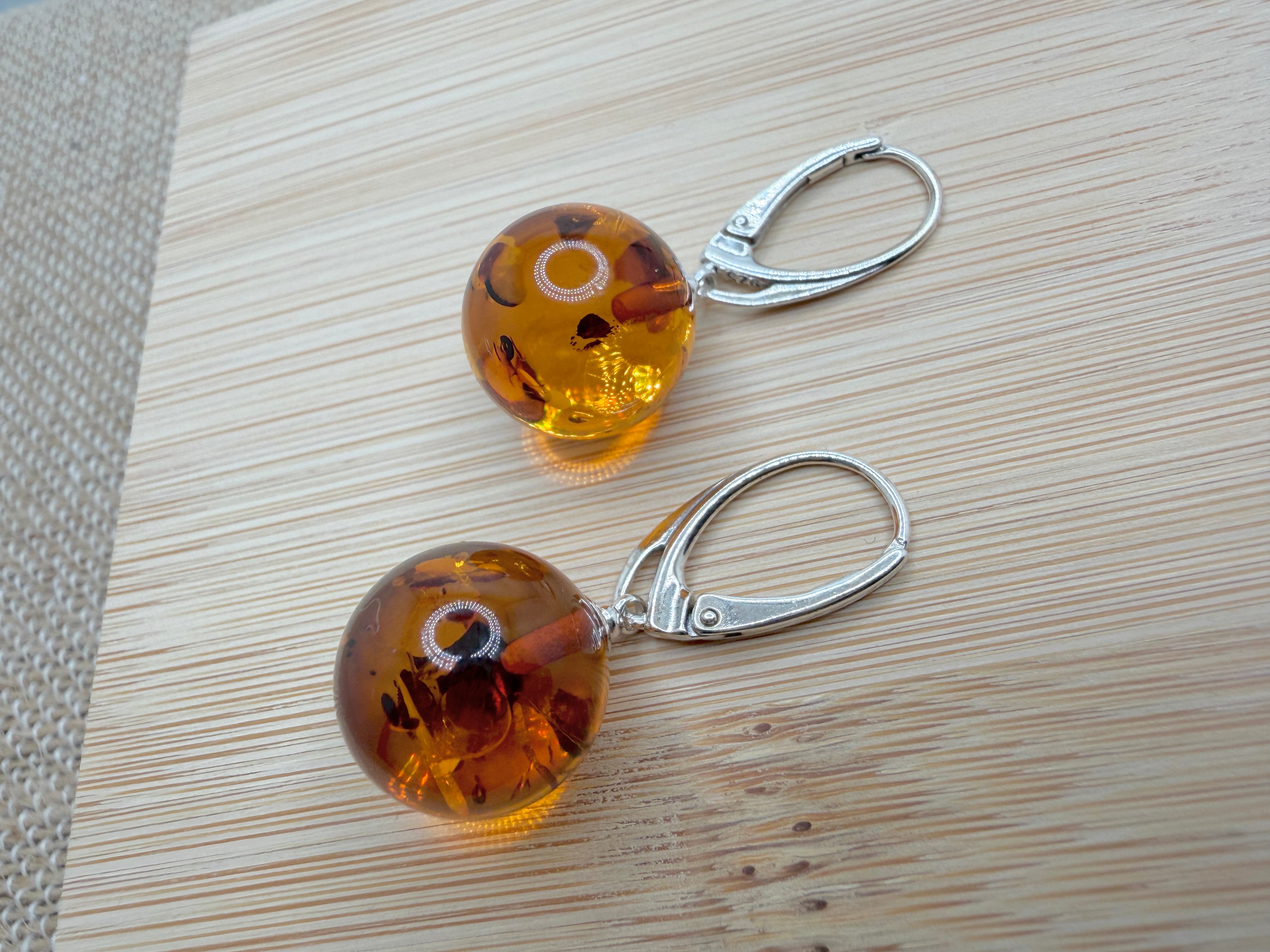 Classic Honey Baltic Amber Dangle Leverback Ball Earrings in Sterling Silver – Everyday Luxury