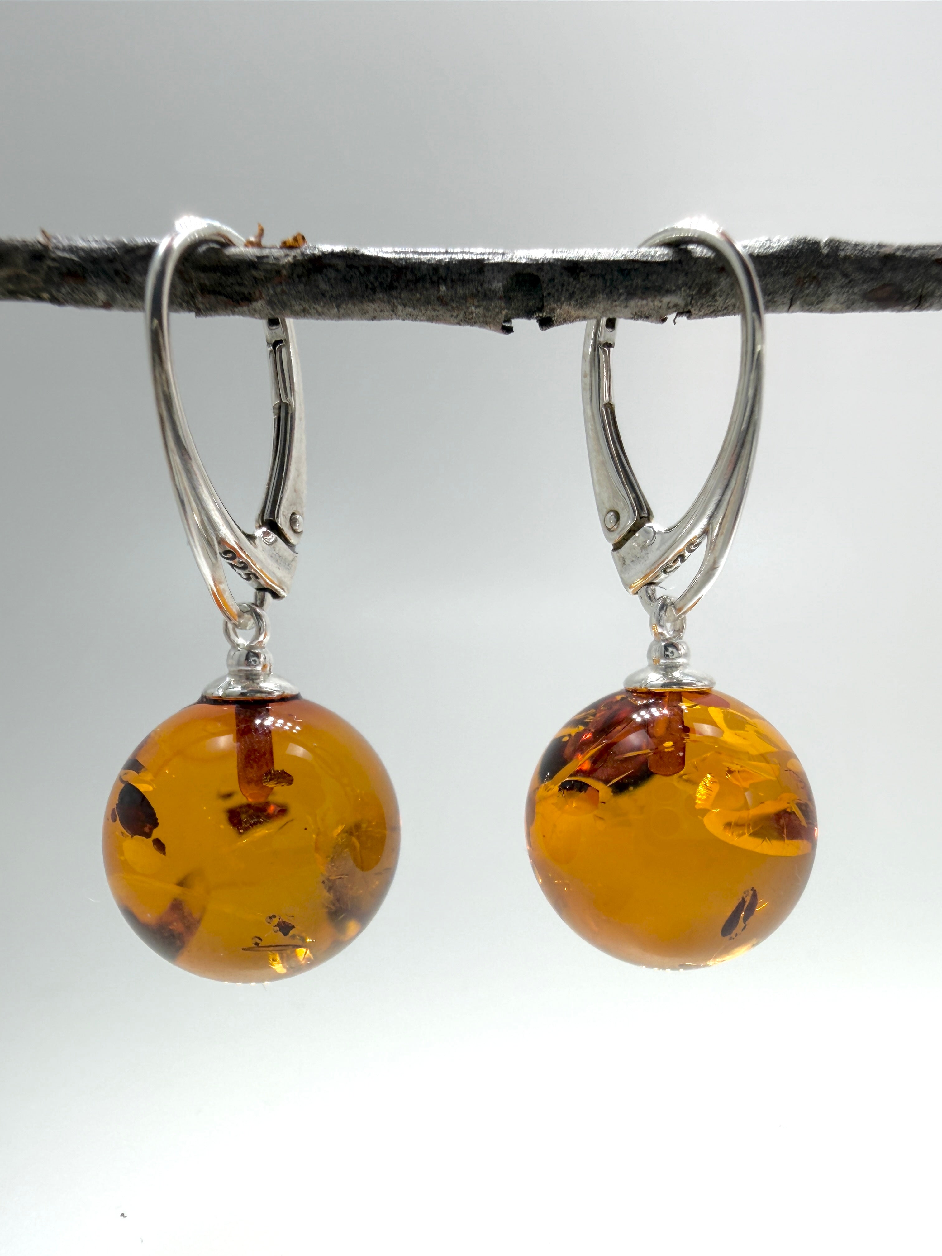 Classic Honey Baltic Amber Dangle Leverback Ball Earrings in Sterling Silver – Everyday Luxury