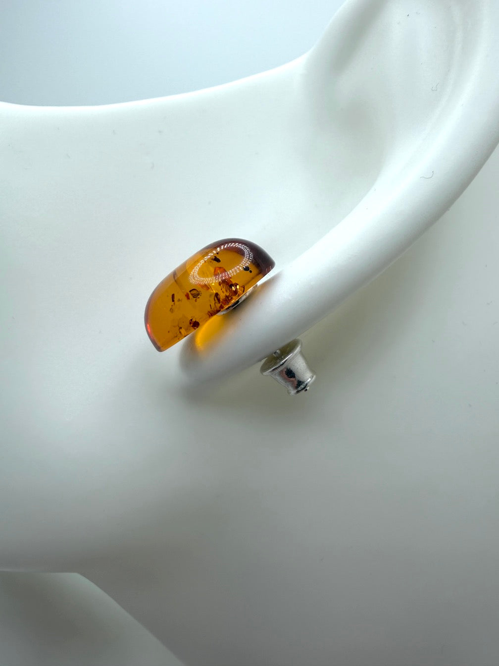 Classic Oval Cognac Amber Stud Earrings in Sterling Silver