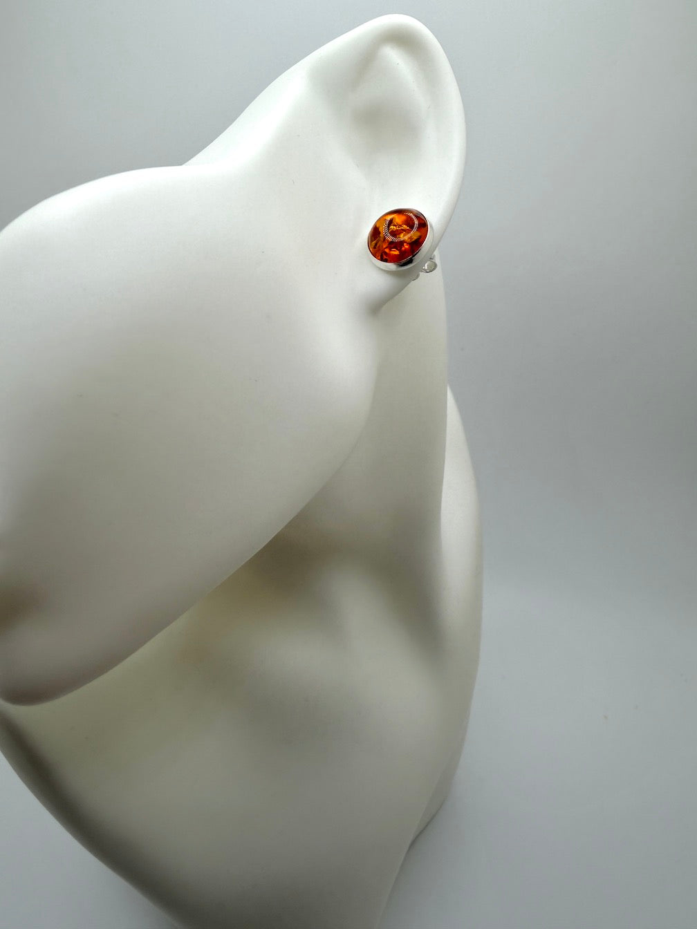 Classic Round Cognac or Green Amber Stud Earrings – 10 mm Cabochon in Sterling Silver