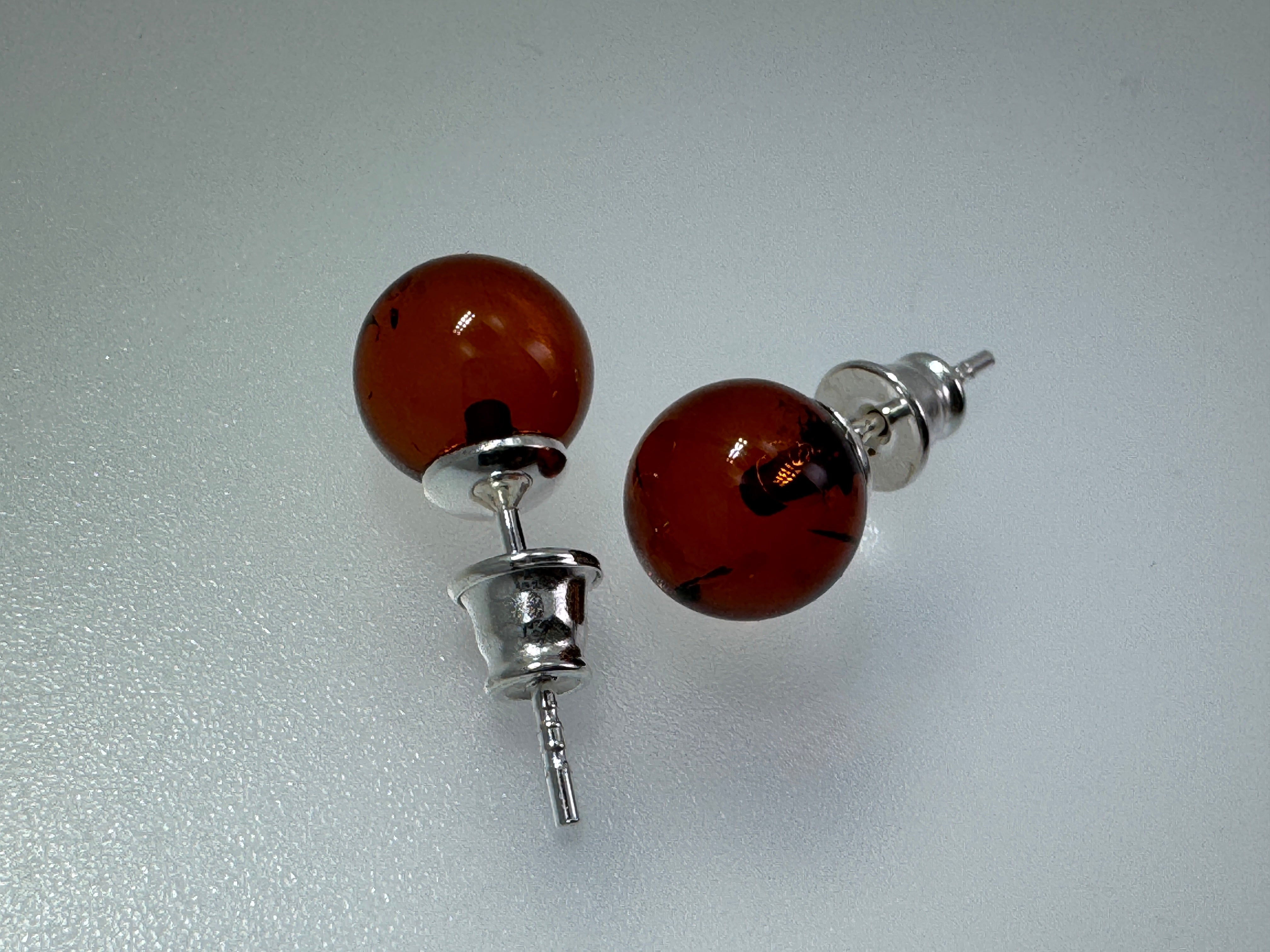 Classic 8mm Baltic Amber Stud Earrings – Cognac, Green, Lemon & Cherry Ball Posts