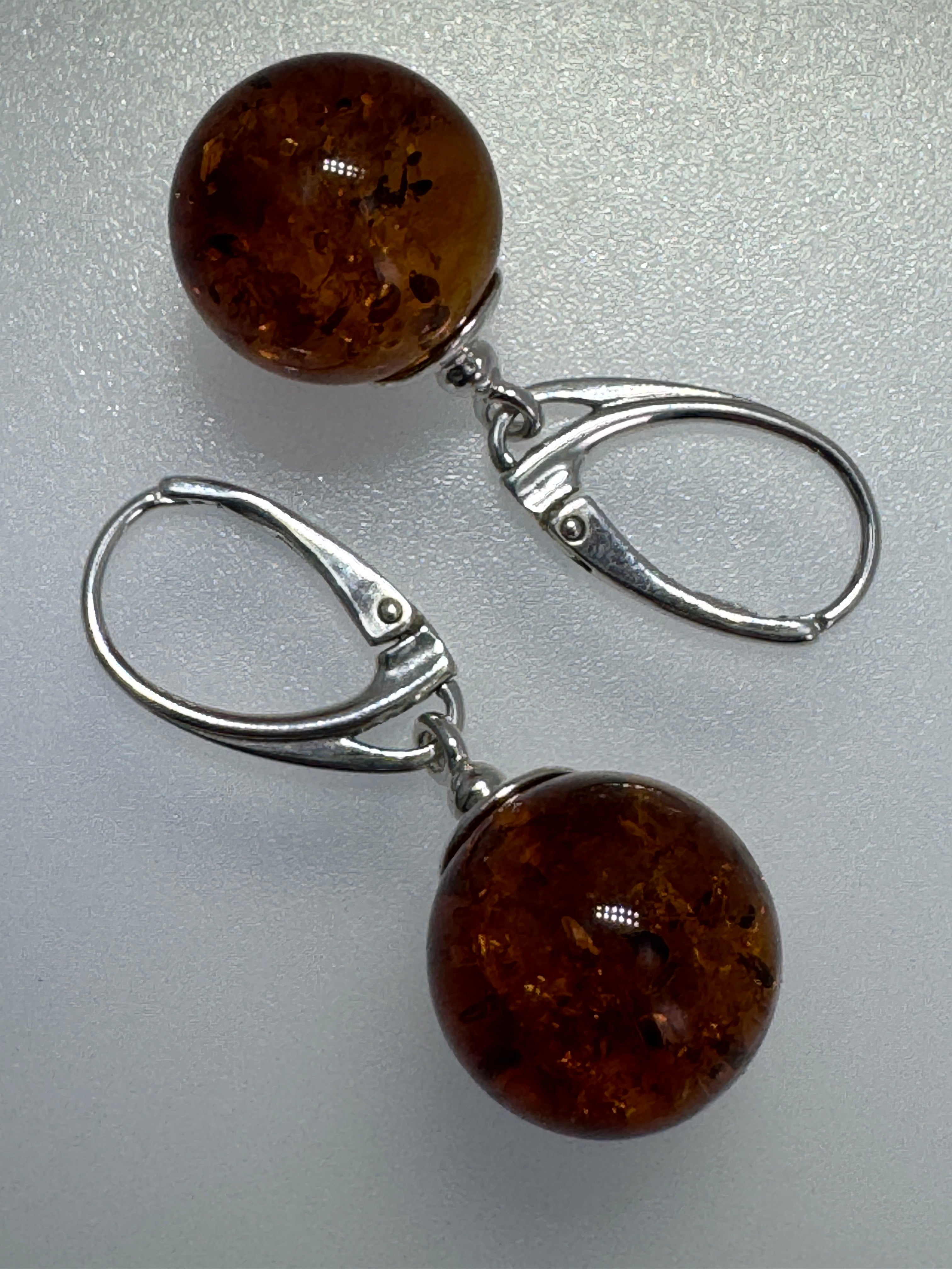 Classic Honey Baltic Amber Dangle Leverback Ball Earrings in Sterling Silver – Everyday Luxury