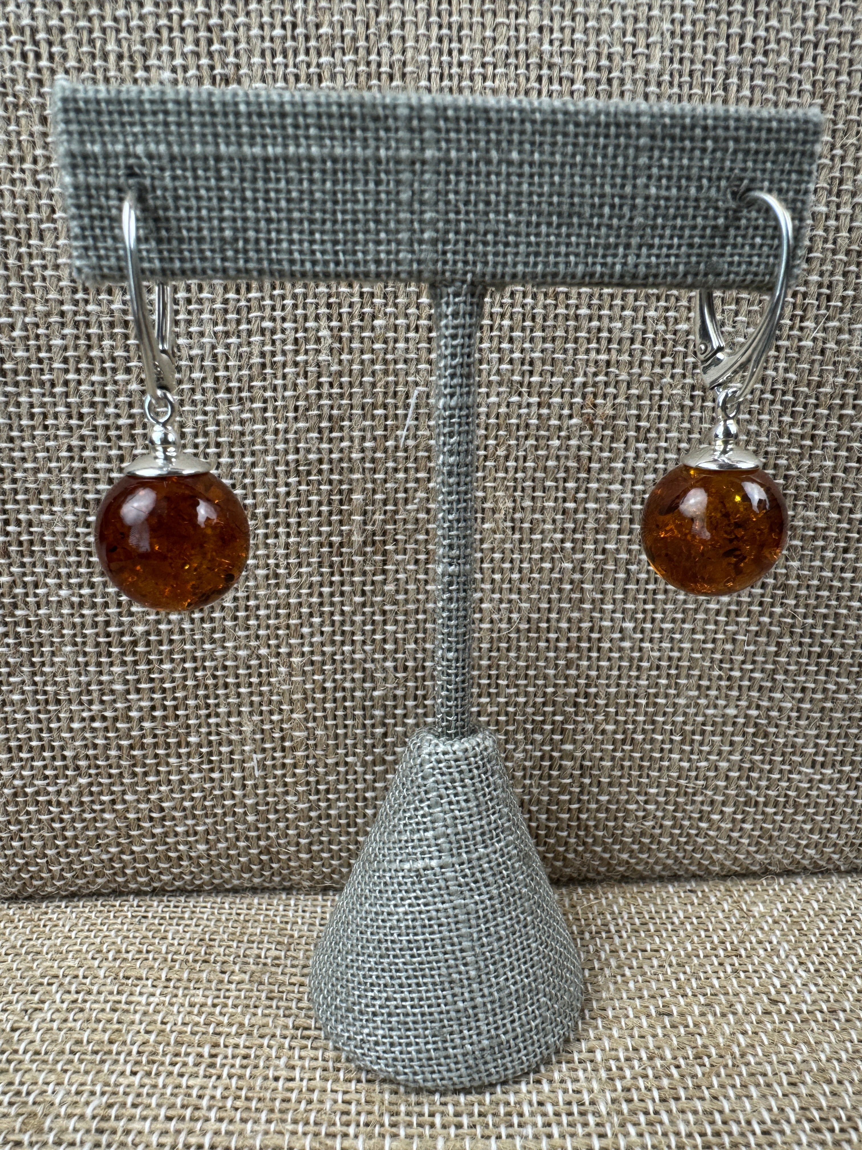 Classic Honey Baltic Amber Dangle Leverback Ball Earrings in Sterling Silver – Everyday Luxury
