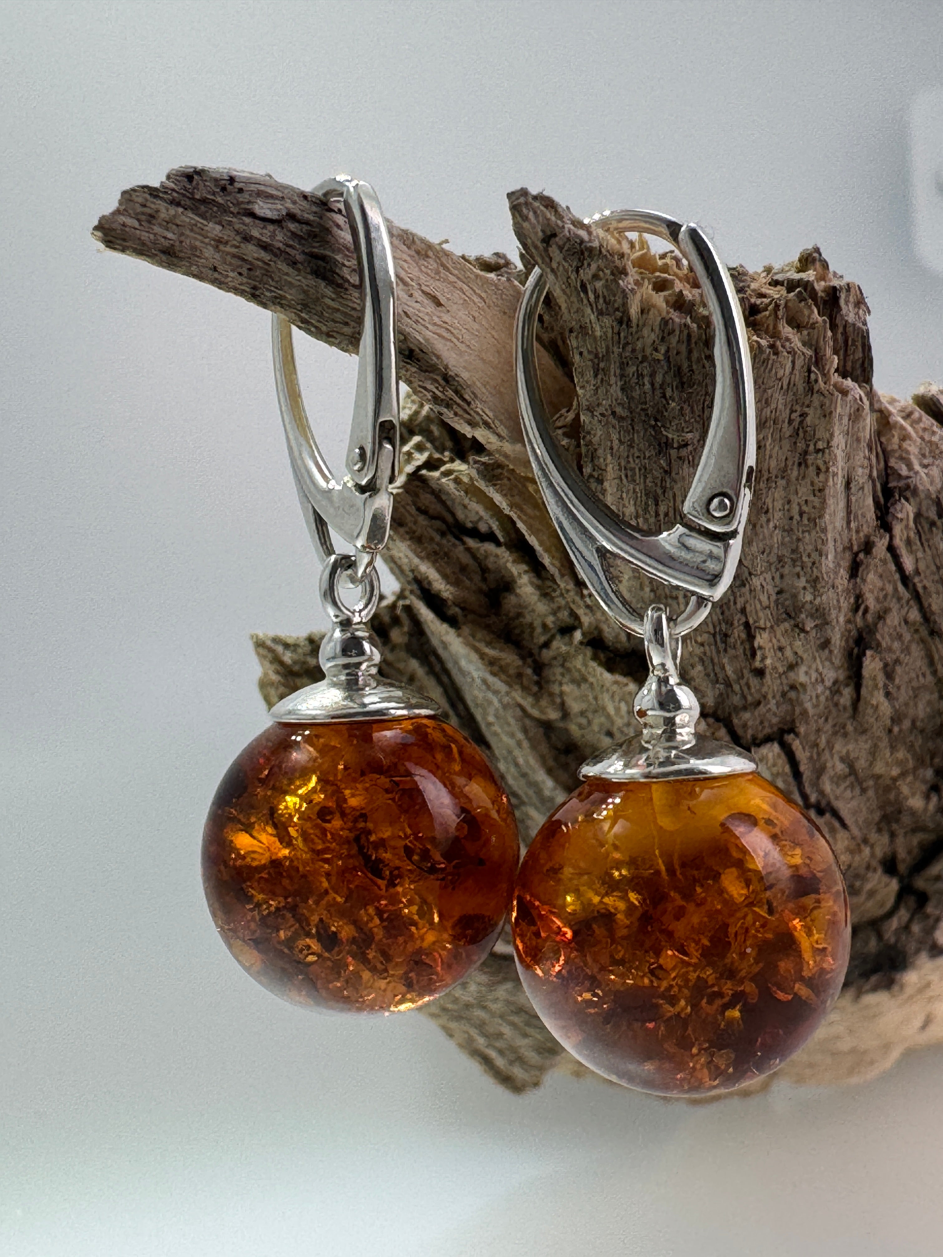Classic Honey Baltic Amber Dangle Leverback Ball Earrings in Sterling Silver – Everyday Luxury
