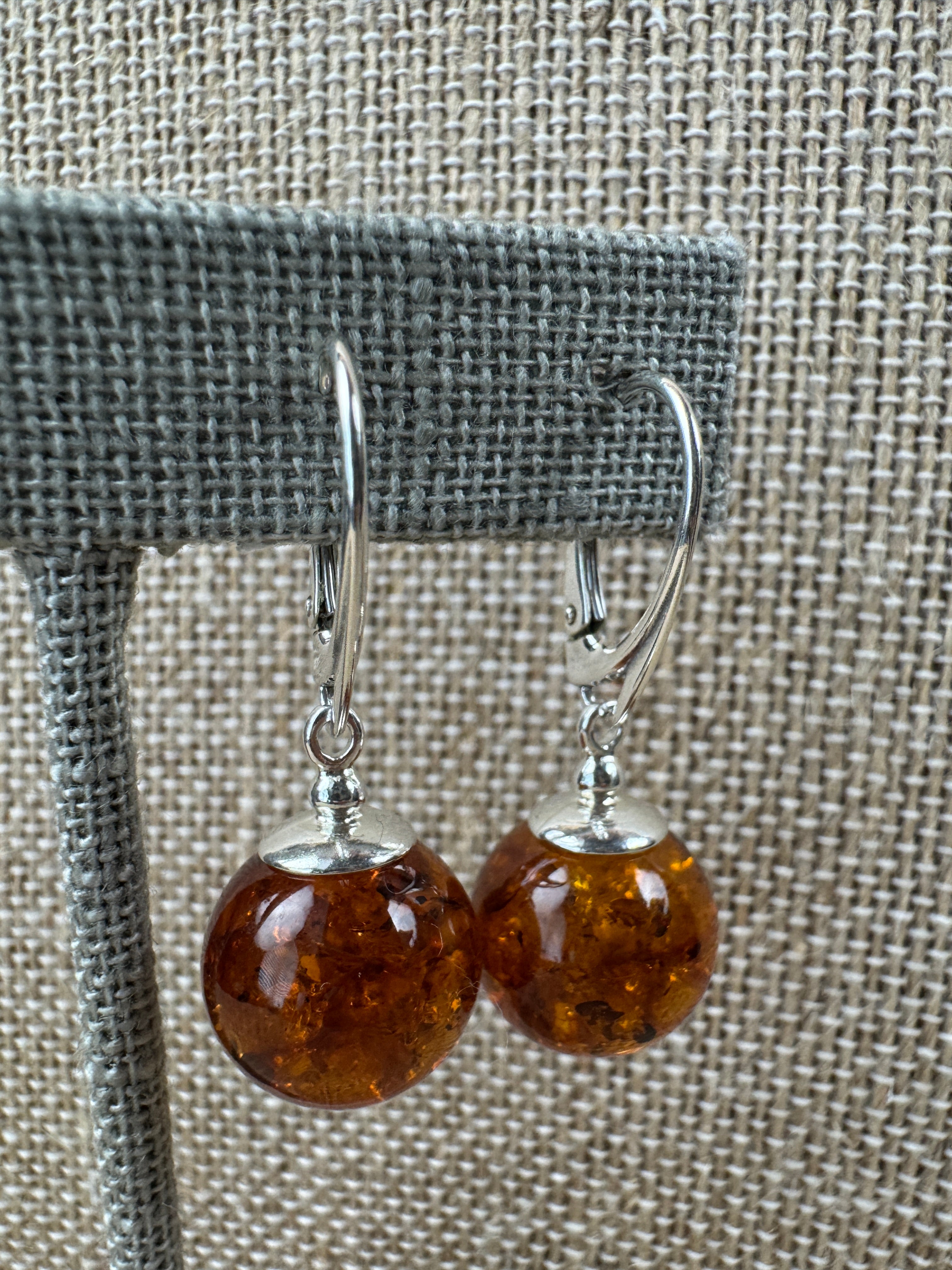 Classic Honey Baltic Amber Dangle Leverback Ball Earrings in Sterling Silver – Everyday Luxury