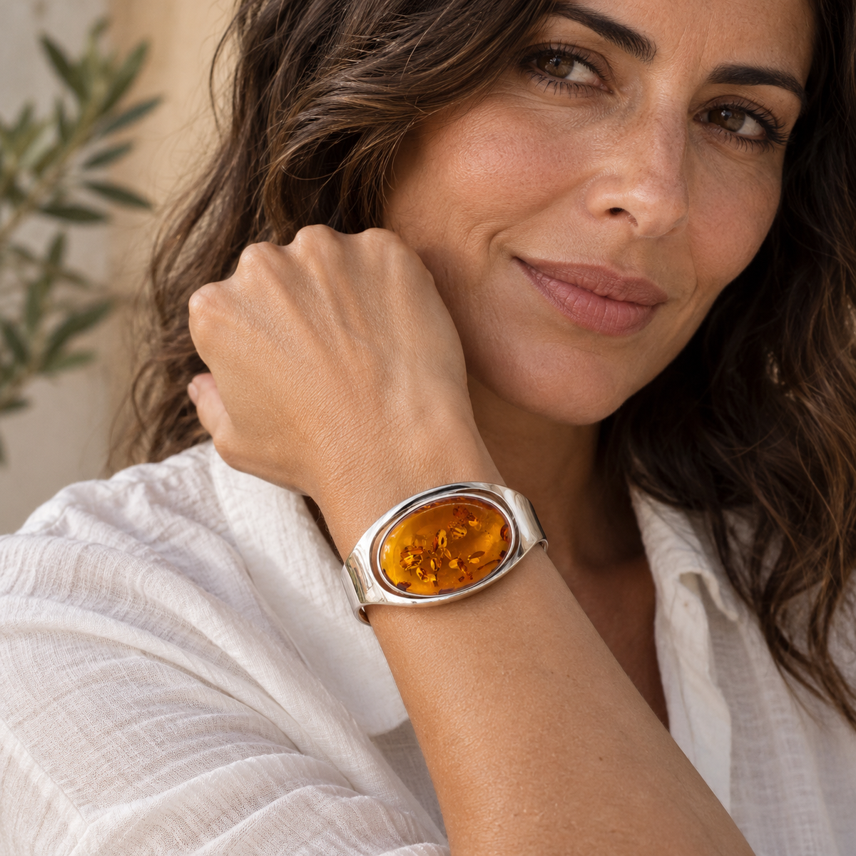 Large Cognac Baltic Amber Cuff Bracelet, Sterling Silver Statement Bracelet,