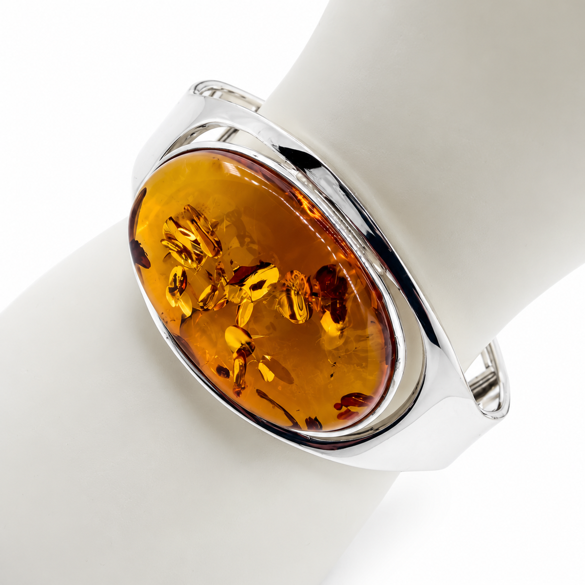 Large Cognac Baltic Amber Cuff Bracelet, Sterling Silver Statement Bracelet,