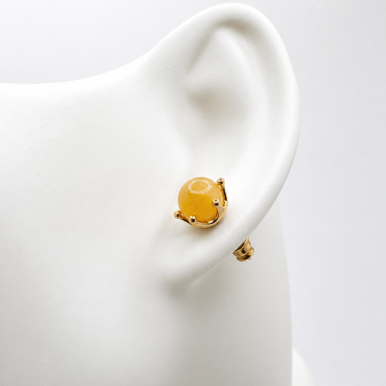 Butterscotch Baltic Amber Ball Stud Earrings, Gold Plated Sterling Silver, 8mm Amber Stud Earrings, Crown Setting