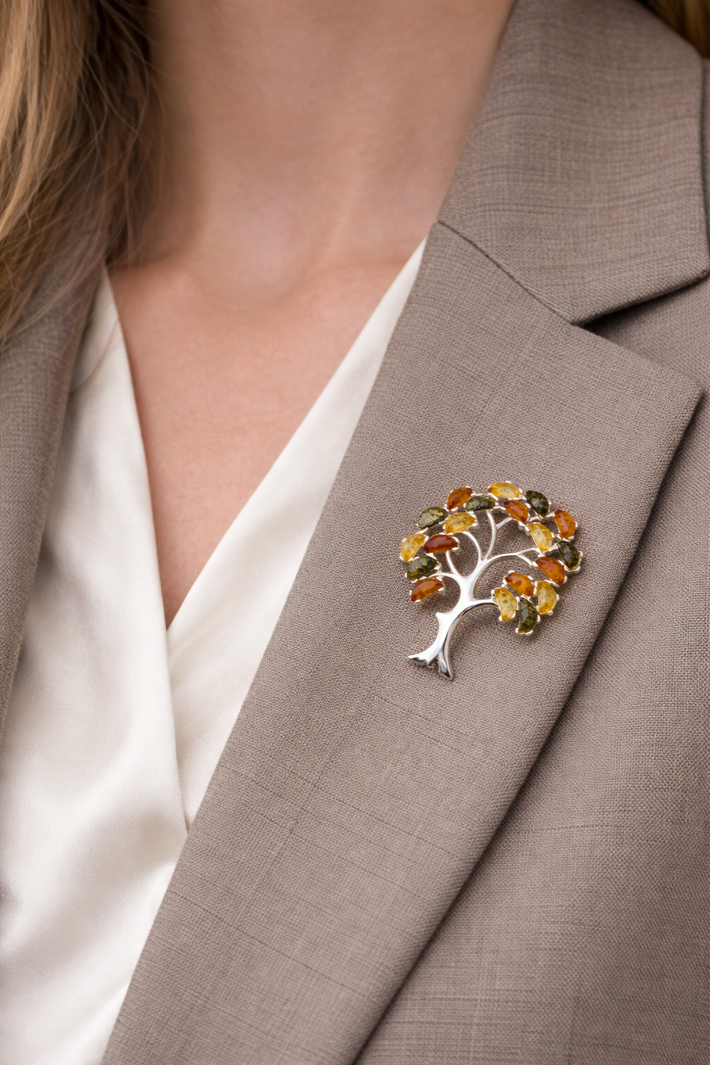 Sterling Silver Multicolor Baltic Amber Tree of Life Pendant on Silver Chain
