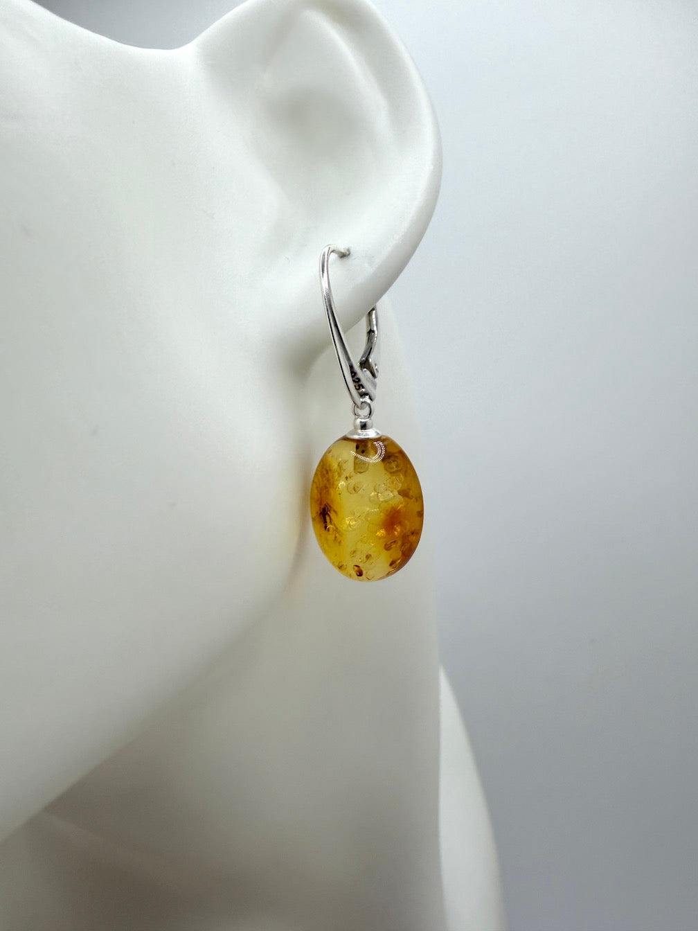Extremely Rare Genuine Baltic Amber Lemon Insect Inclusion Earrings – Bubbles / Insects - Collector’s Grade Lever Back Design