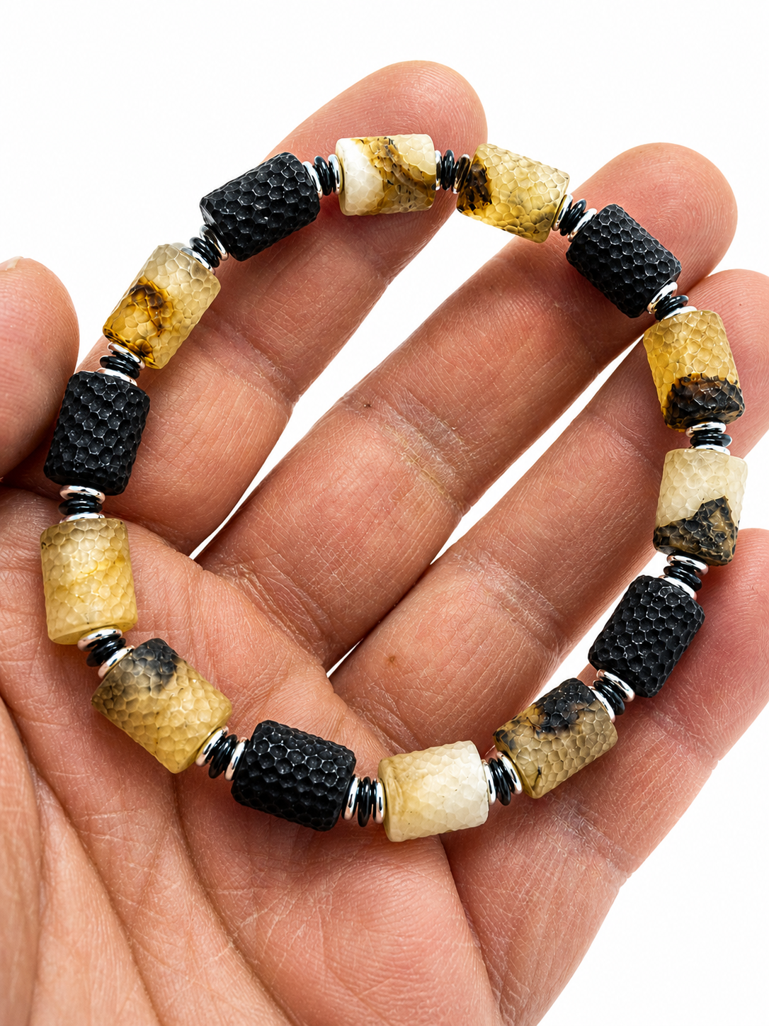 Extremely Rare Handmade in Poland Baltic Amber Men’s Bracelet – Snakeskin Pattern, Two Designs Available