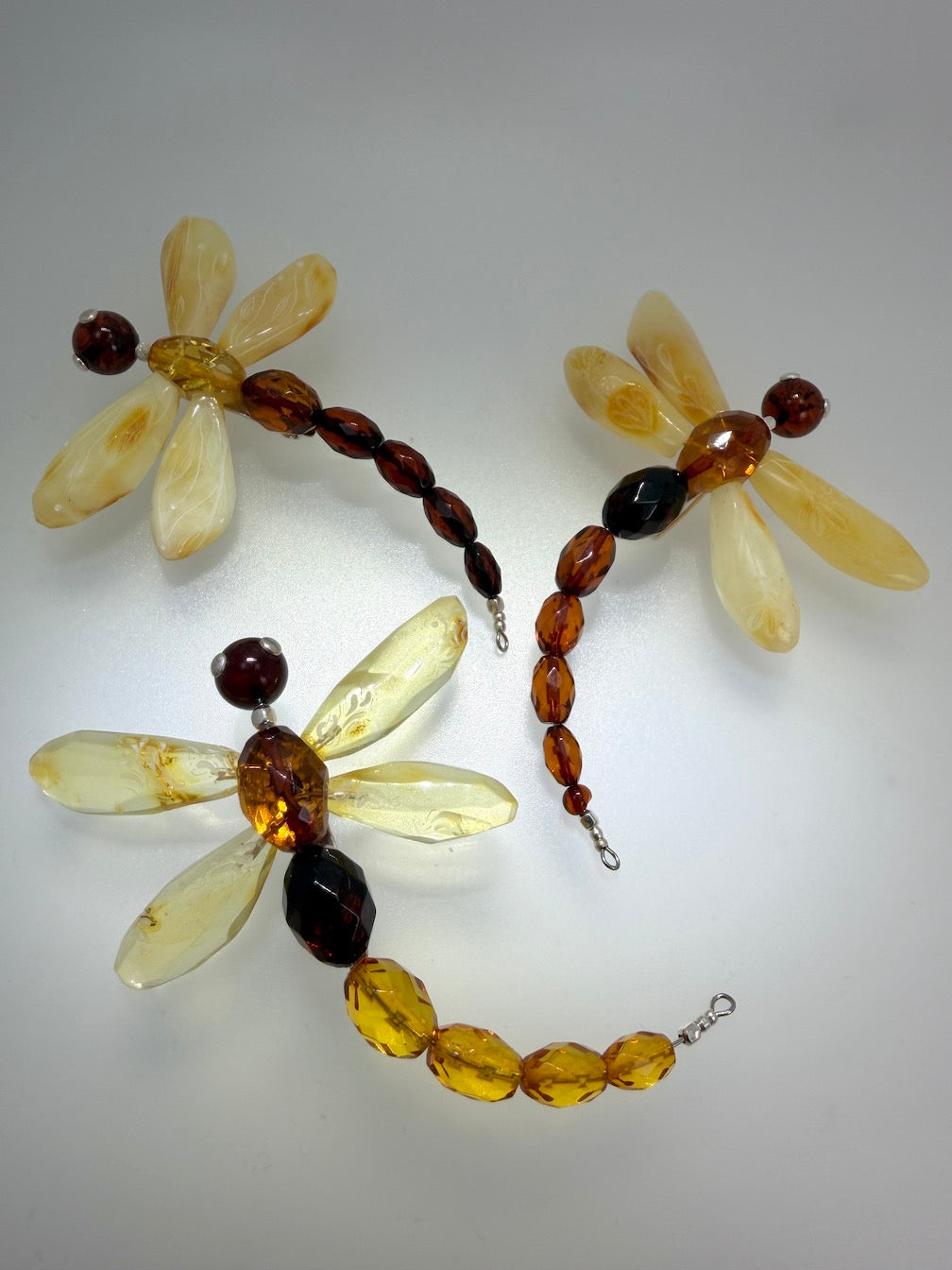 Genuine Baltic faceted amber and sterling silver dragonfly brooch