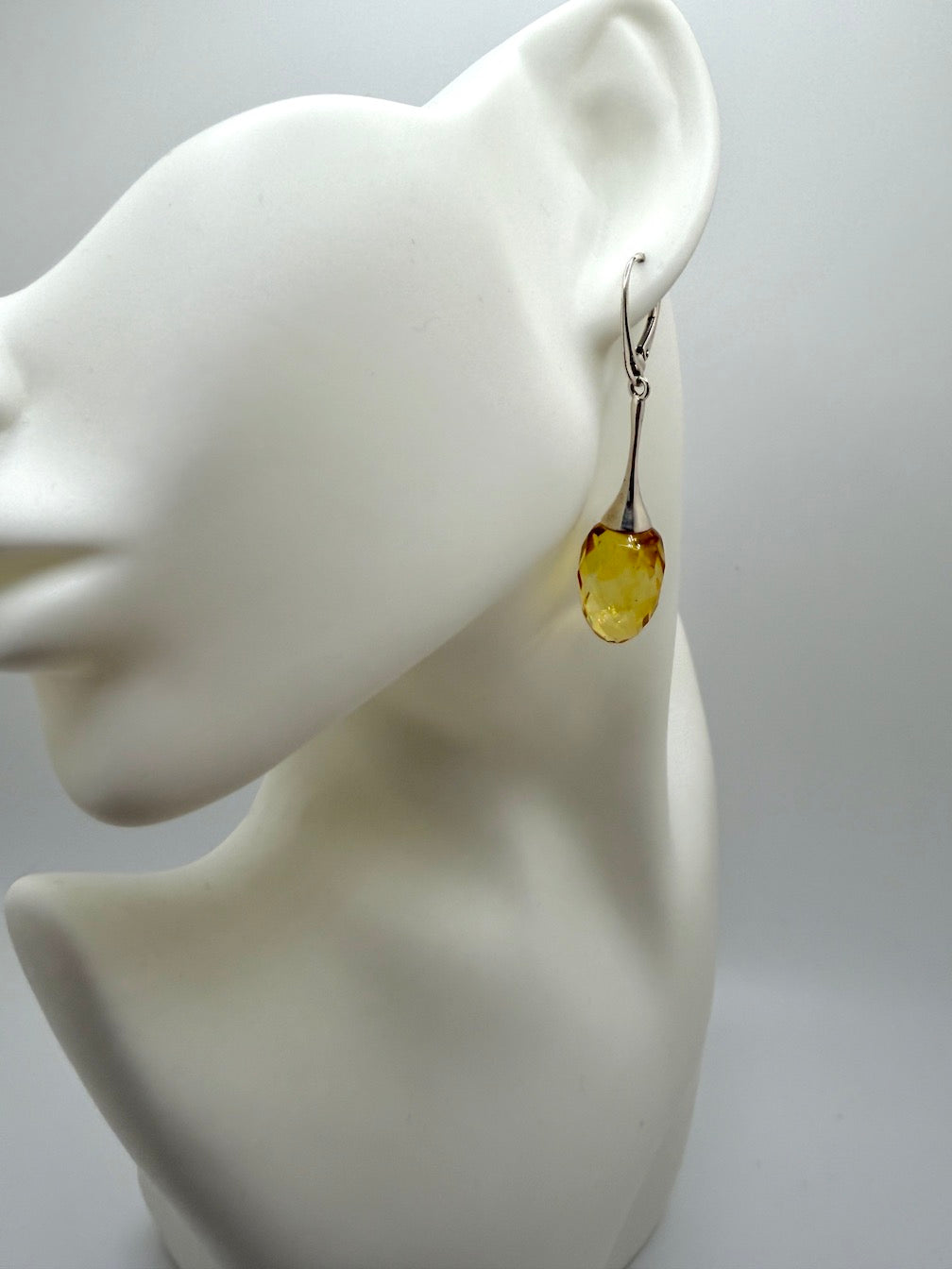 Faceted Lemon Baltic Amber Drop Earrings – Sterling Silver Lever Back